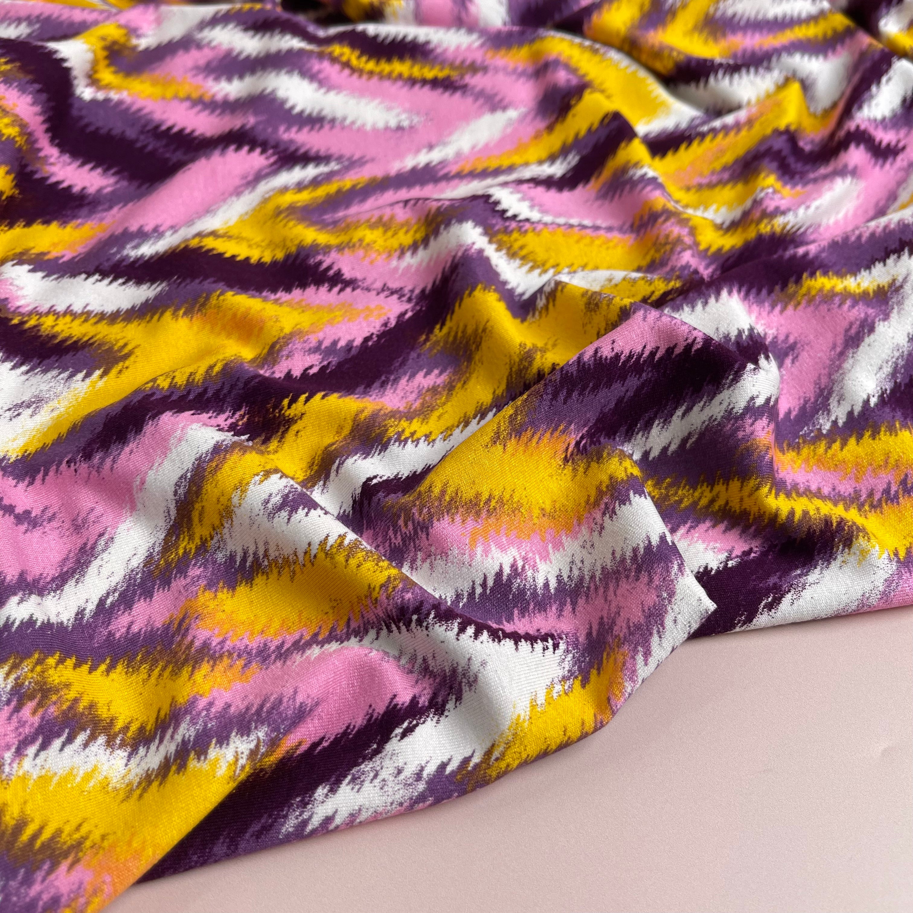 Painted Chevrons Purple & Yellow Viscose Jersey Fabric