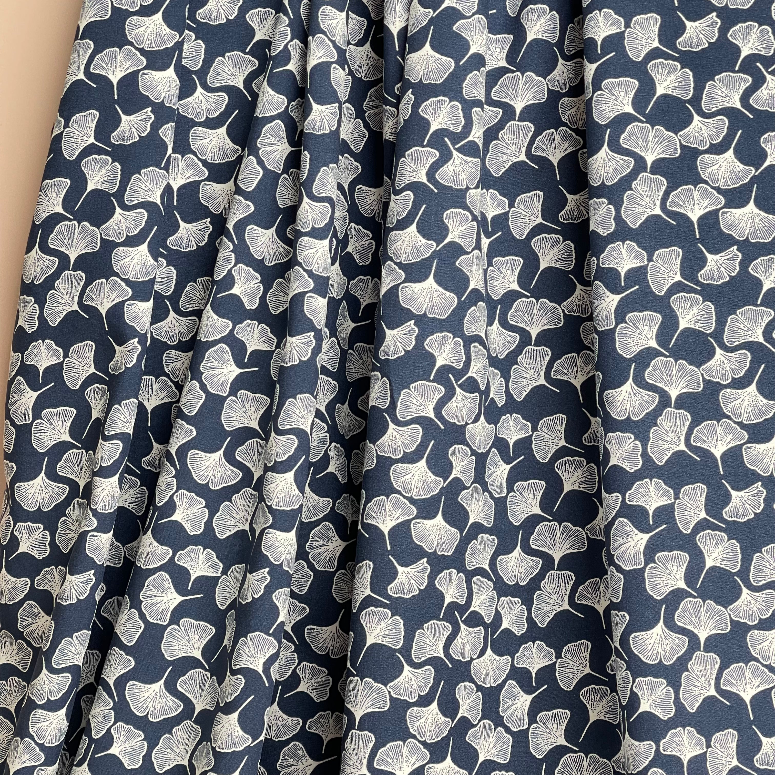 Gingko Navy Blue Viscose Fabric