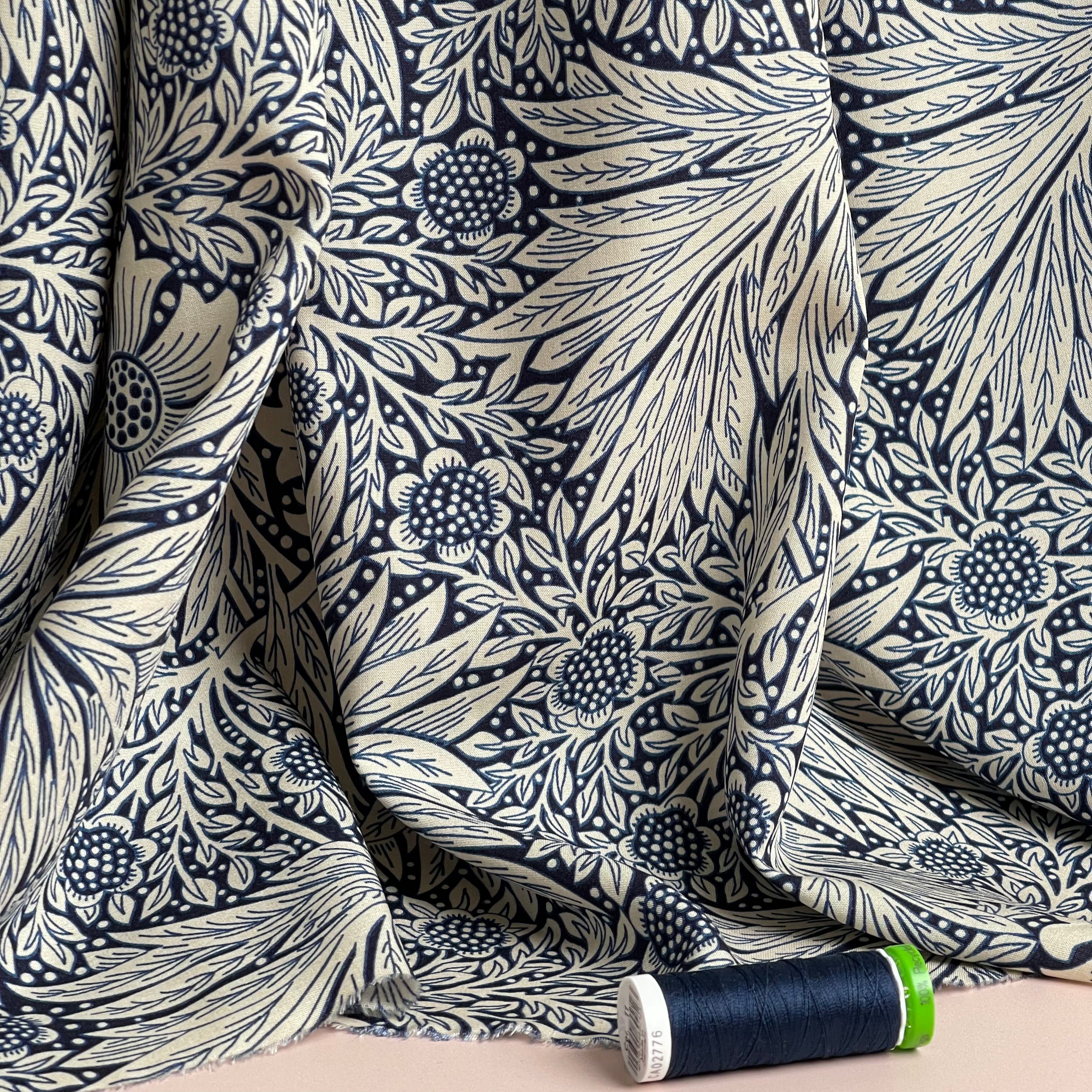 Victoria Navy Blue Viscose Fabric