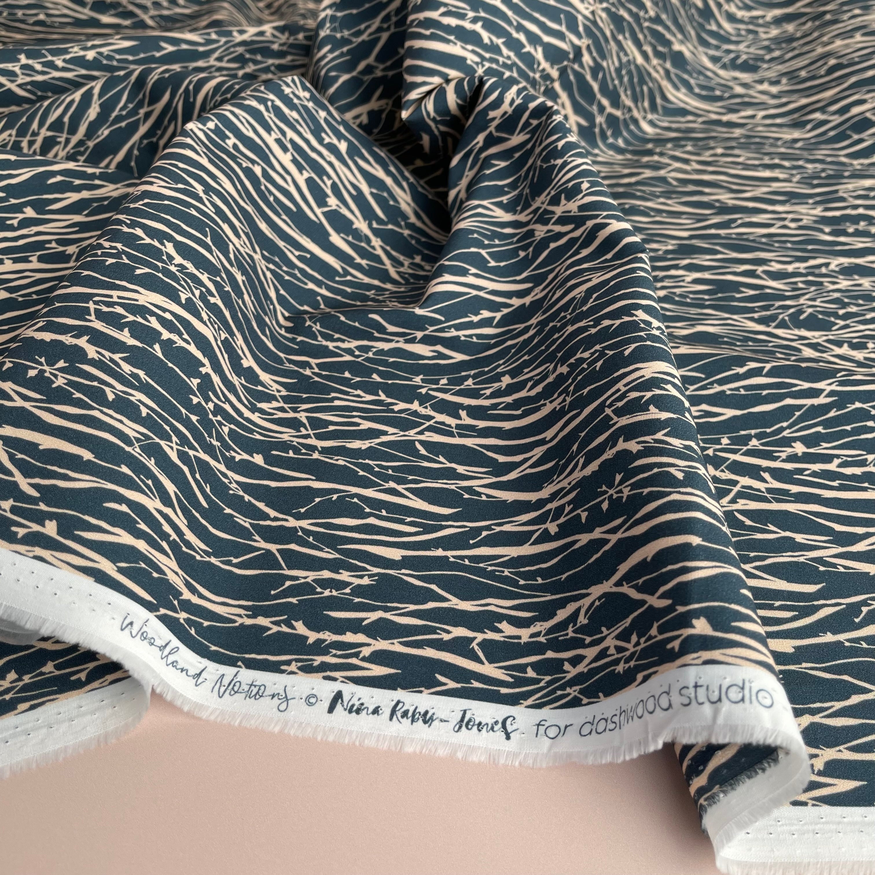 REMNANT 0.79 Metre - Woodland Notions Branches Grey Cotton Poplin Fabric