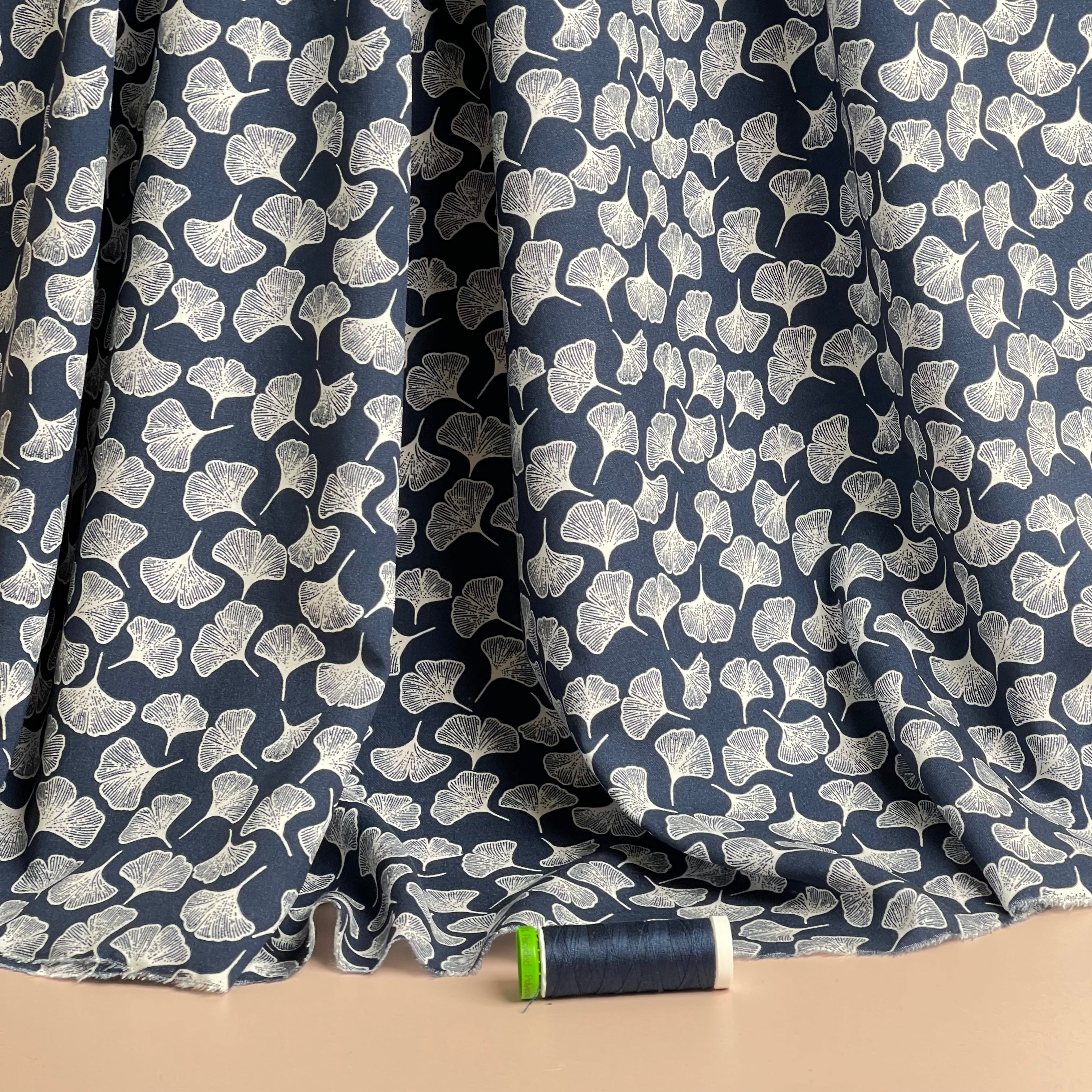 Gingko Navy Blue Viscose Fabric