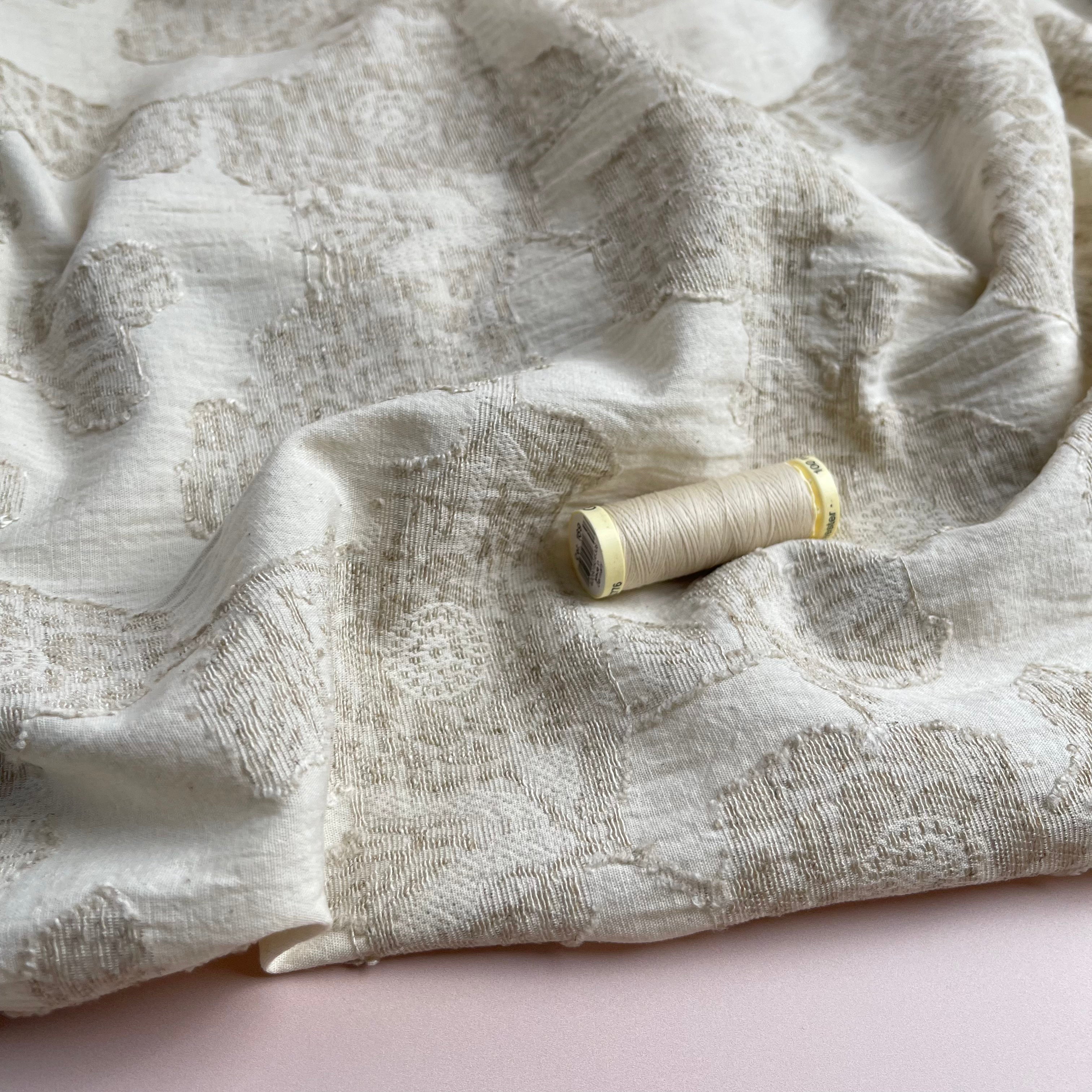 Peonies Natural Cotton Linen Jacquard Fabric