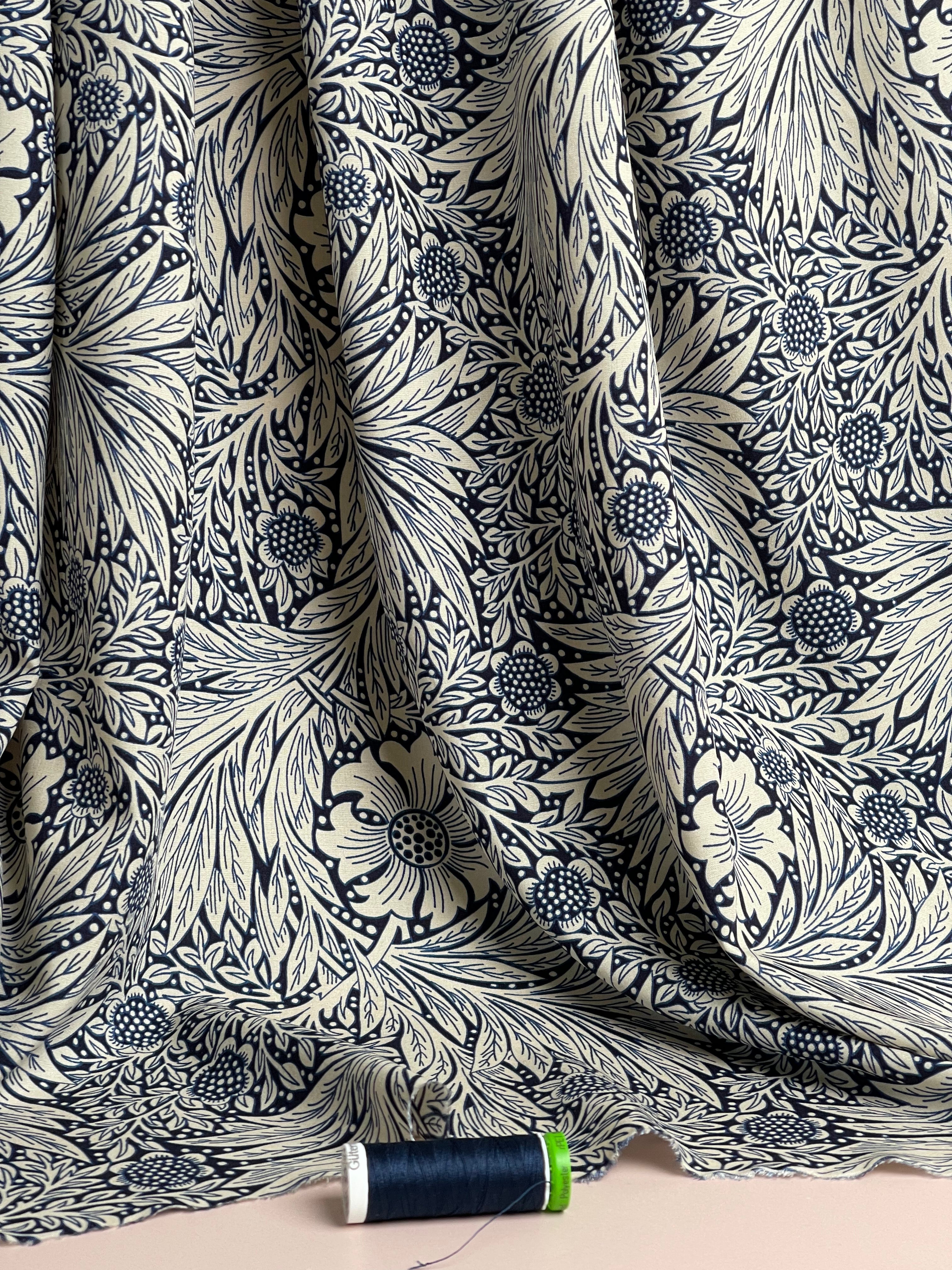 Victoria Navy Blue Viscose Fabric