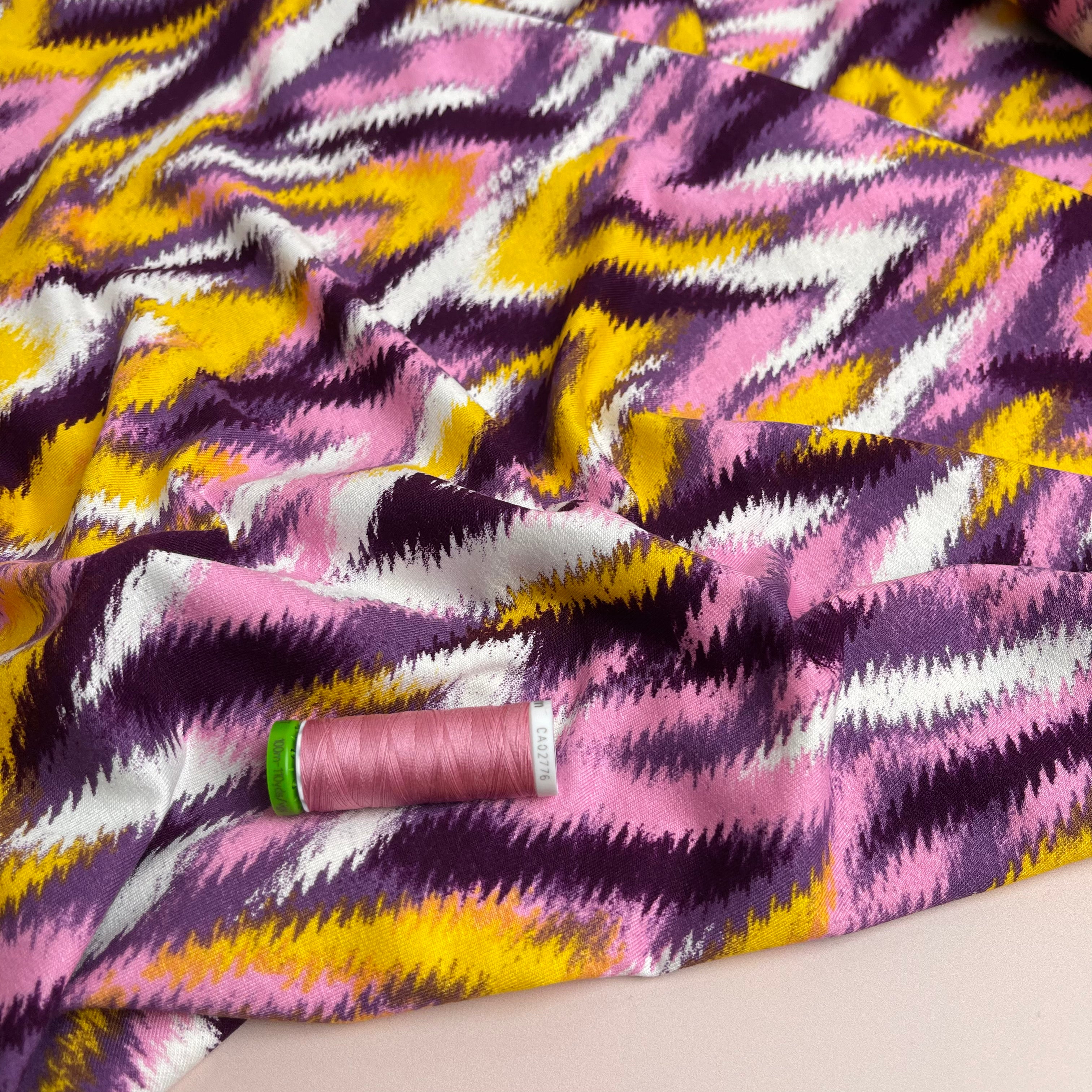 Painted Chevrons Purple & Yellow Viscose Jersey Fabric