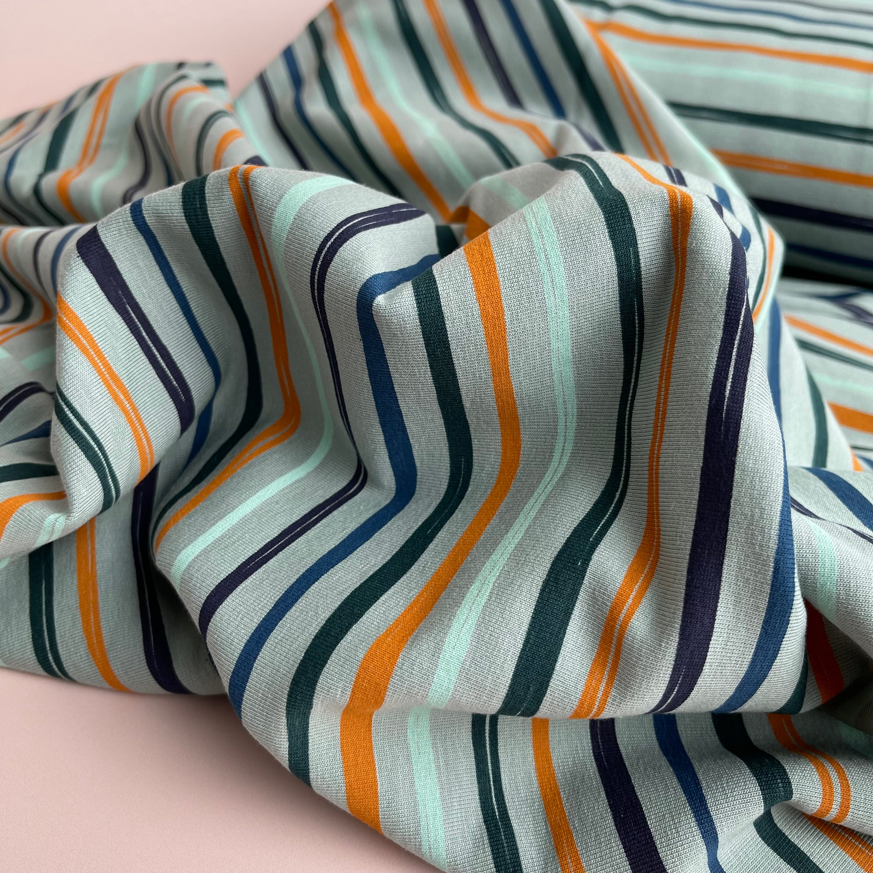 Wavy Stripes Sage Green Fleecy Cotton Brushed Sweat