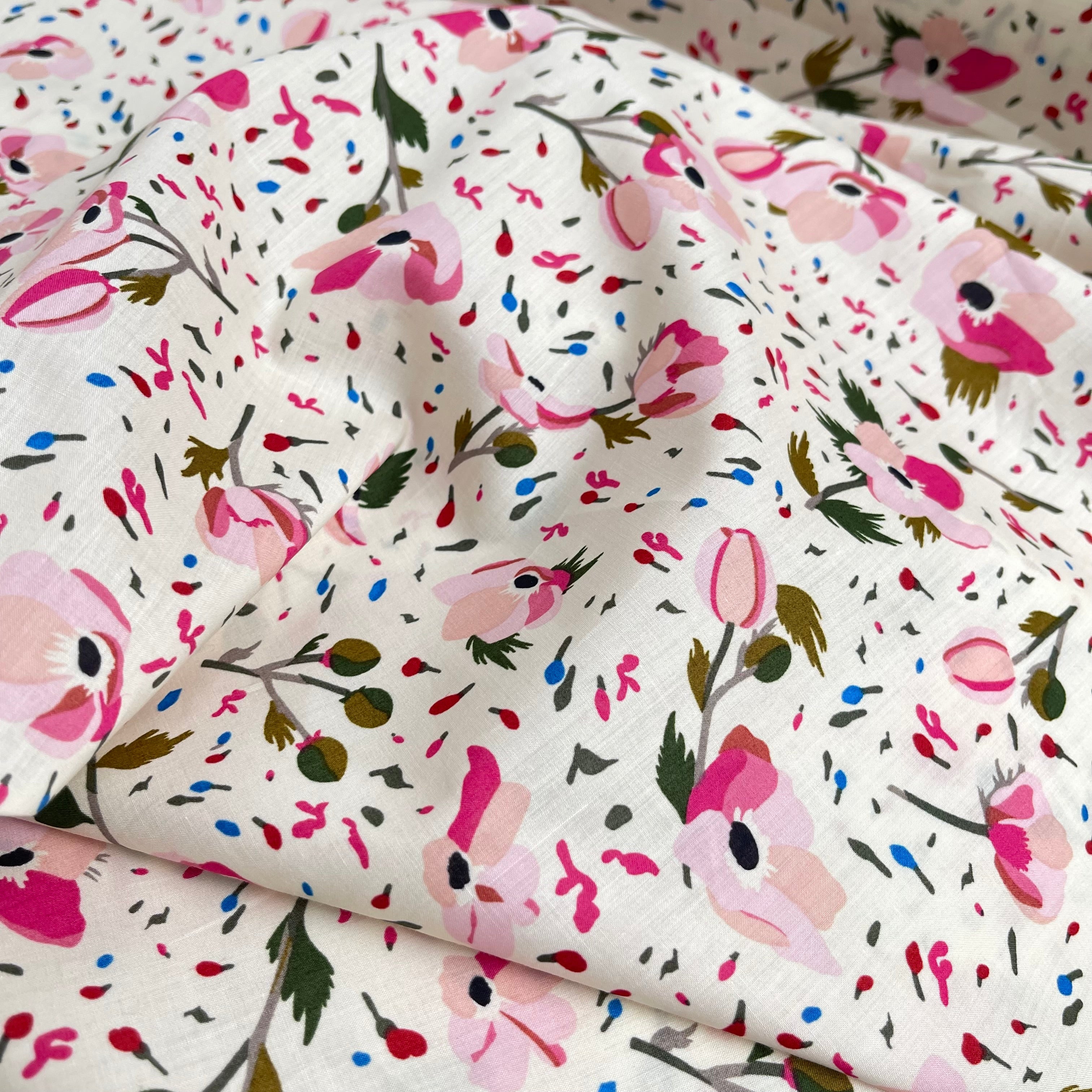 Rosa on Off-White Cotton Lawn Fabric