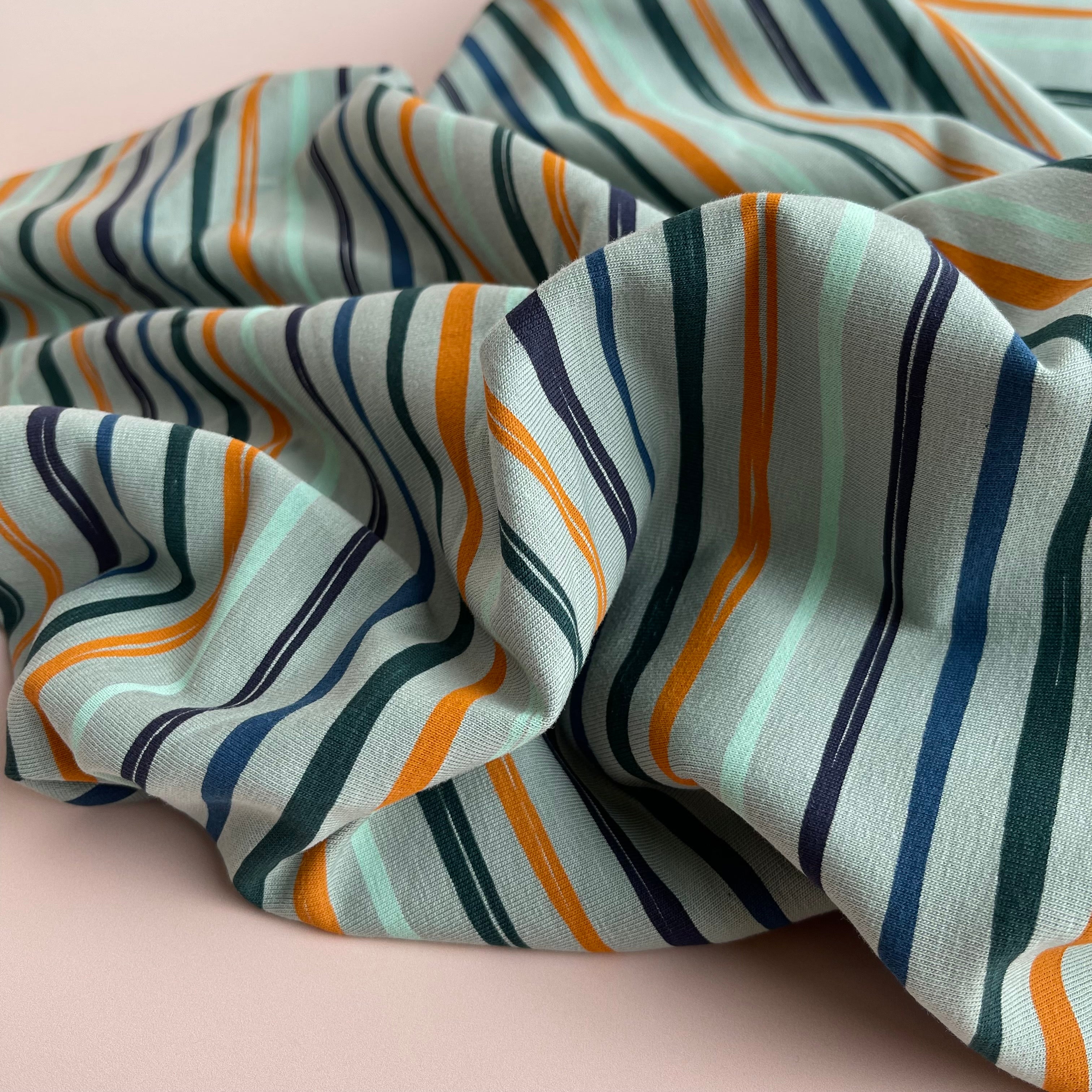 Wavy Stripes Sage Green Fleecy Cotton Brushed Sweat