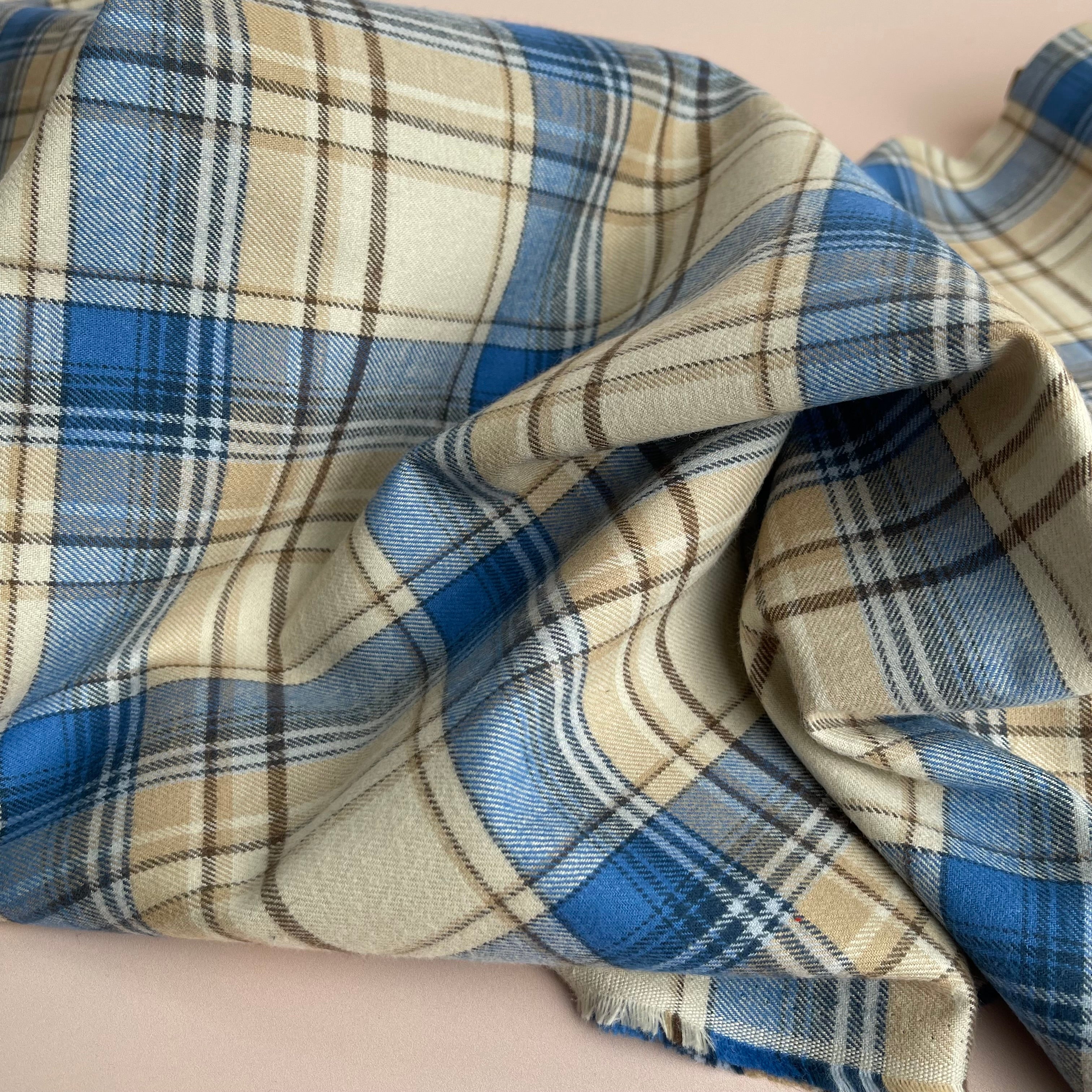 Highland Cream & Blue Yarn Dyed Cotton Flannel