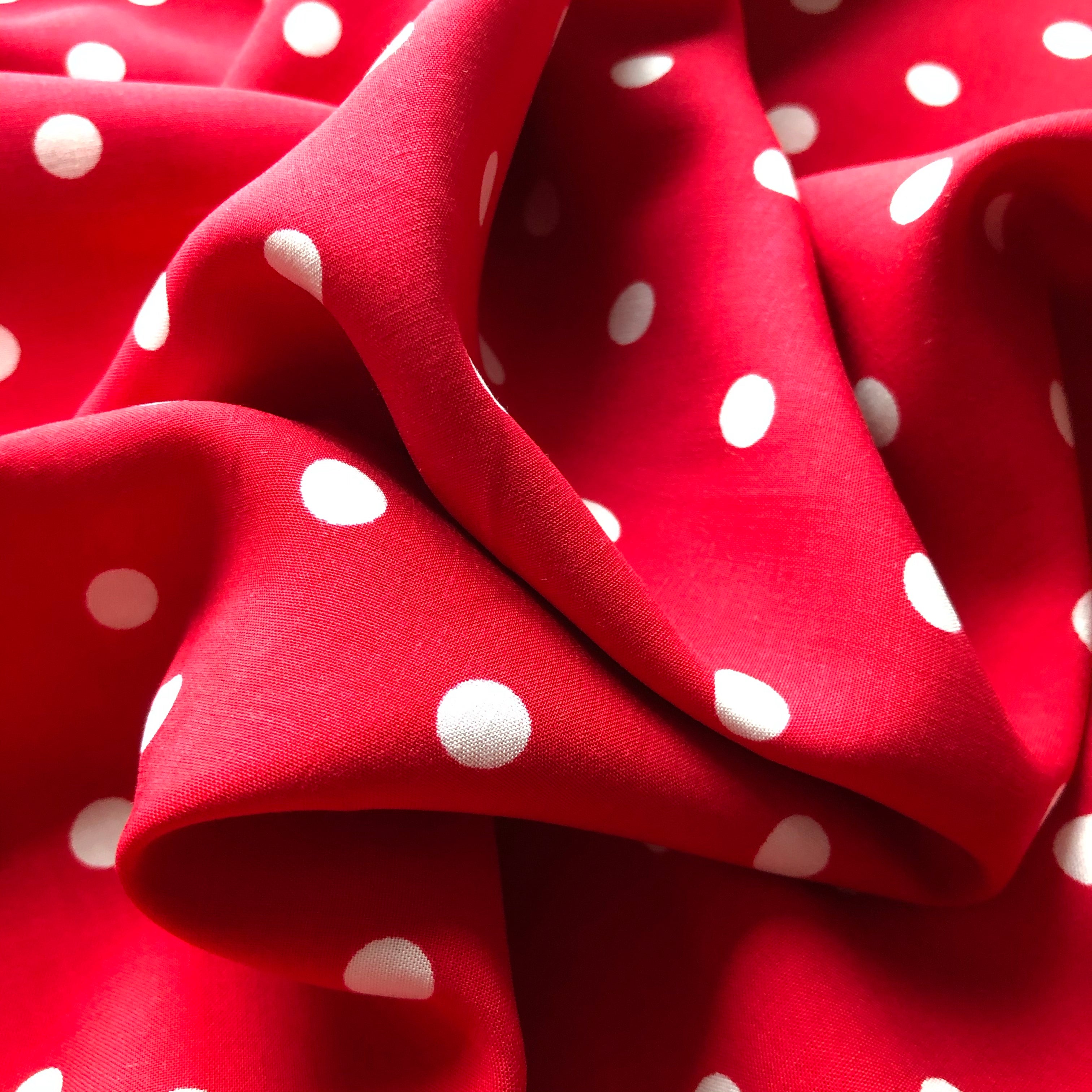 PRE-ORDER Classic Polka Dot Red Viscose Dress Fabric