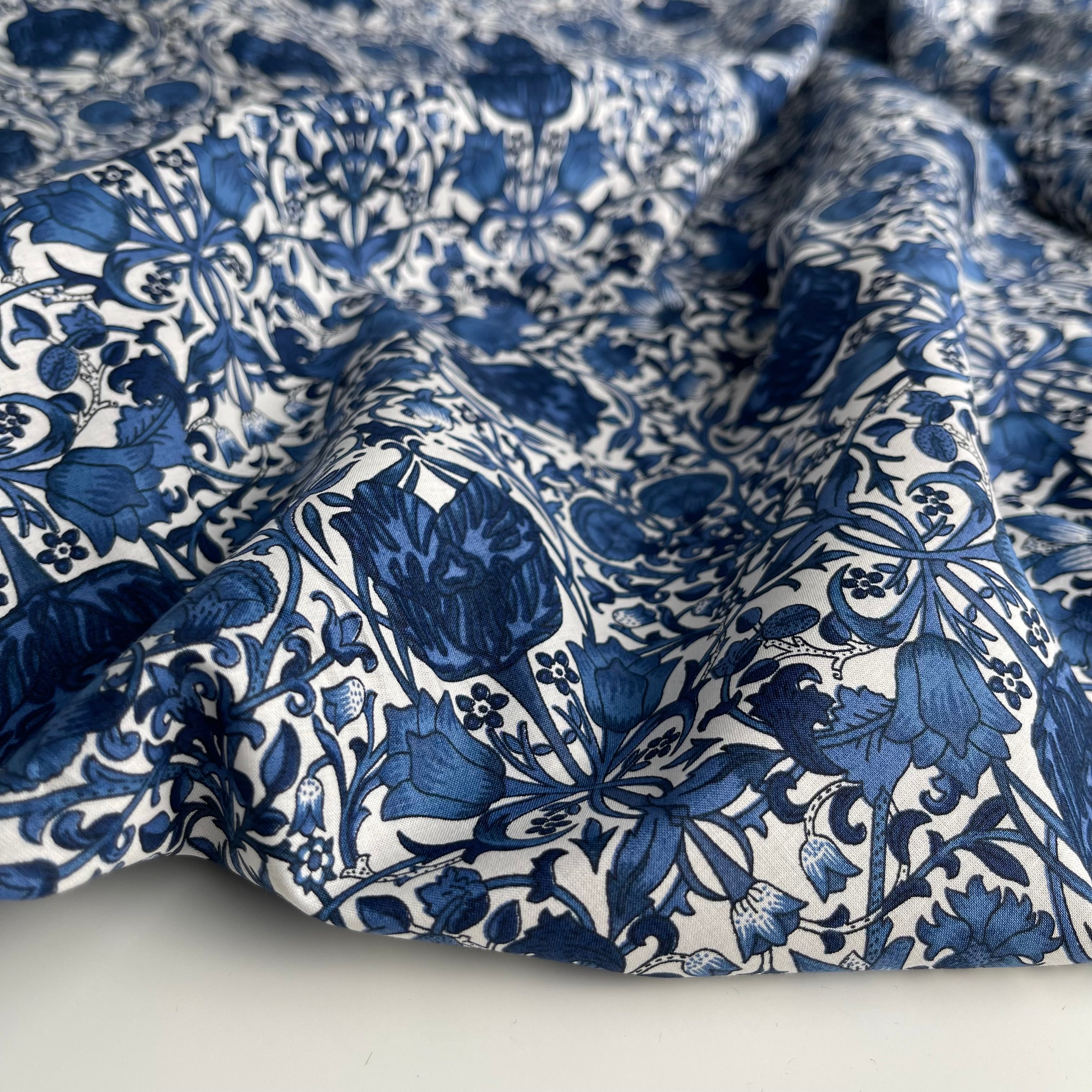 Morris Navy Cotton Lawn Fabric