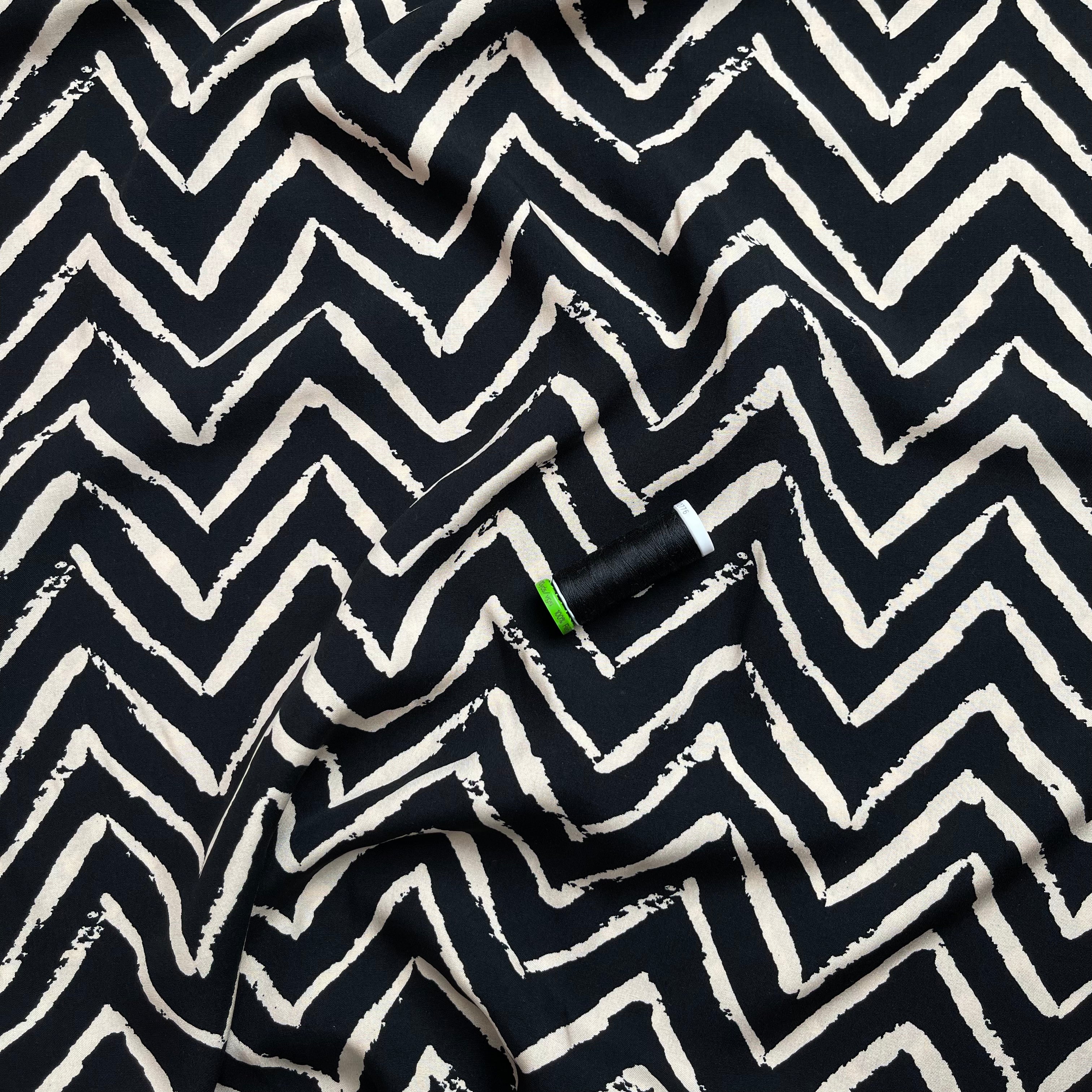 Black ZigZag Viscose Fabric