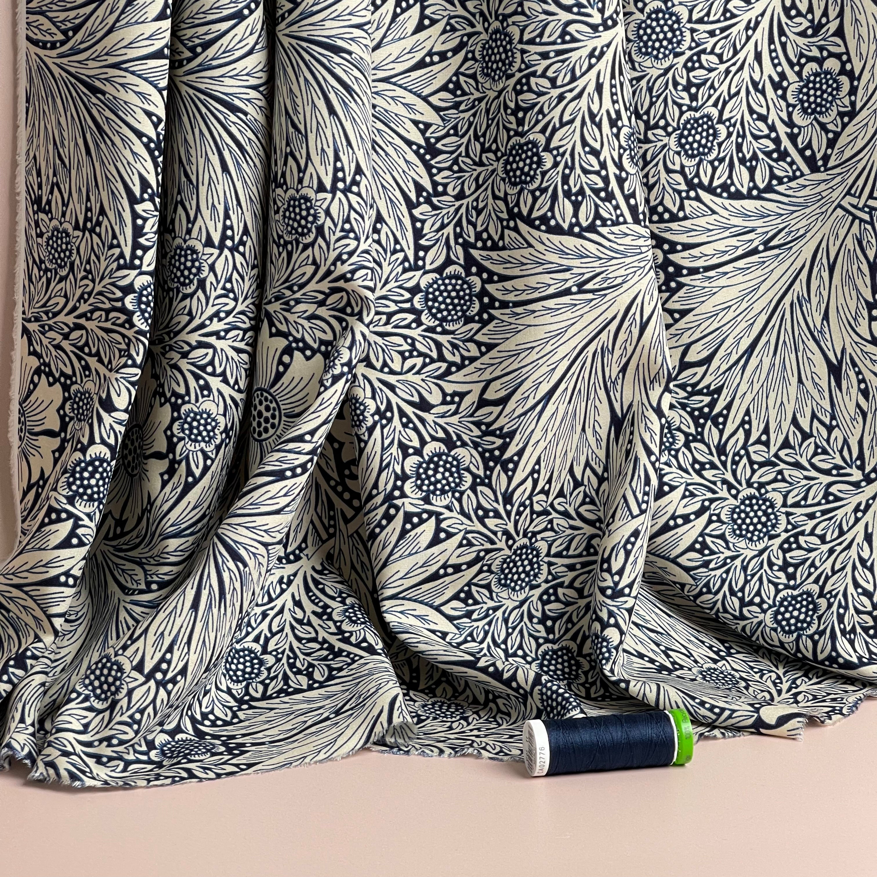 Victoria Navy Blue Viscose Fabric