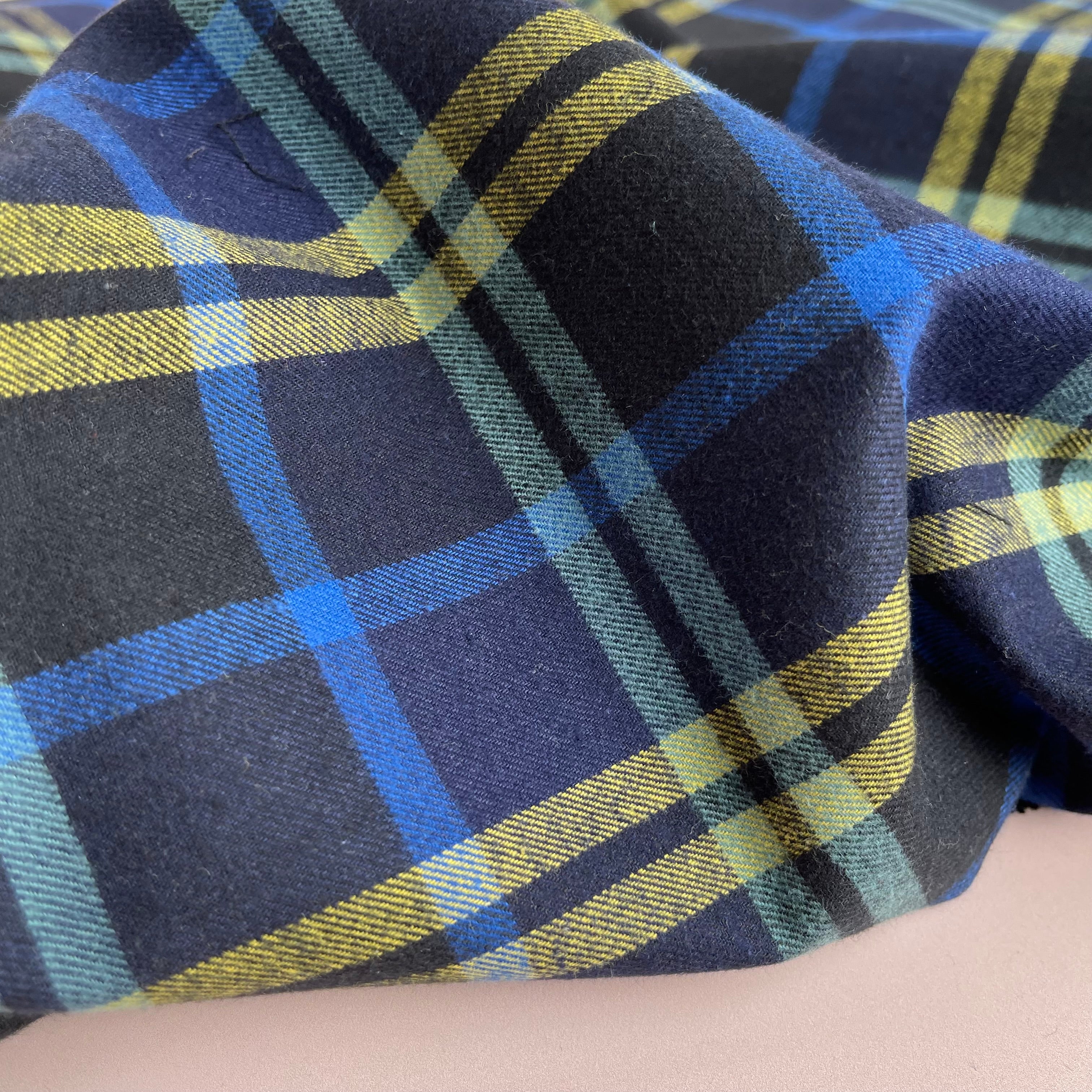 Highland Black and Navy with Yellow Yarn Dyed Cotton Flannel