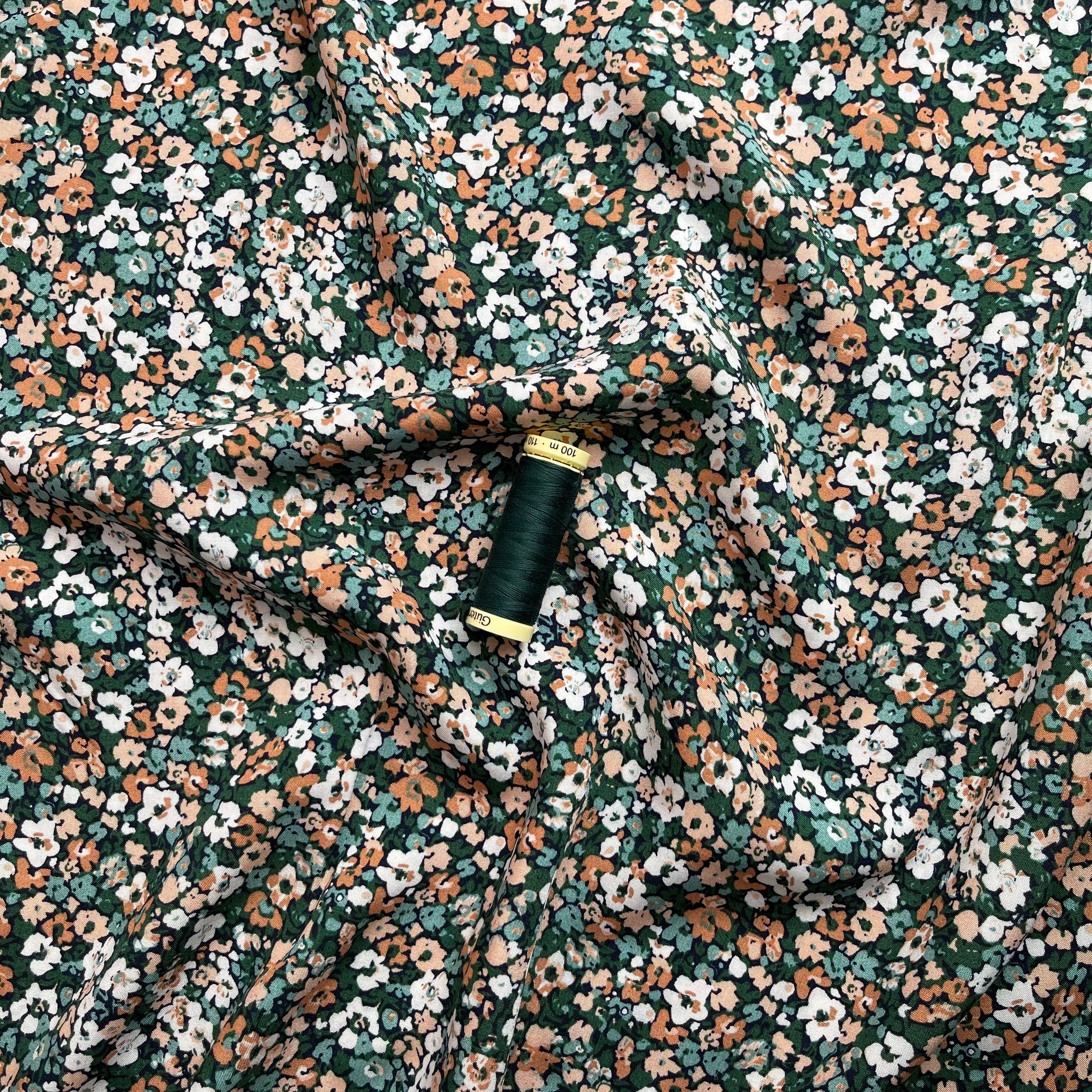 Ditsy Meadow on Forest Green Viscose Fabric