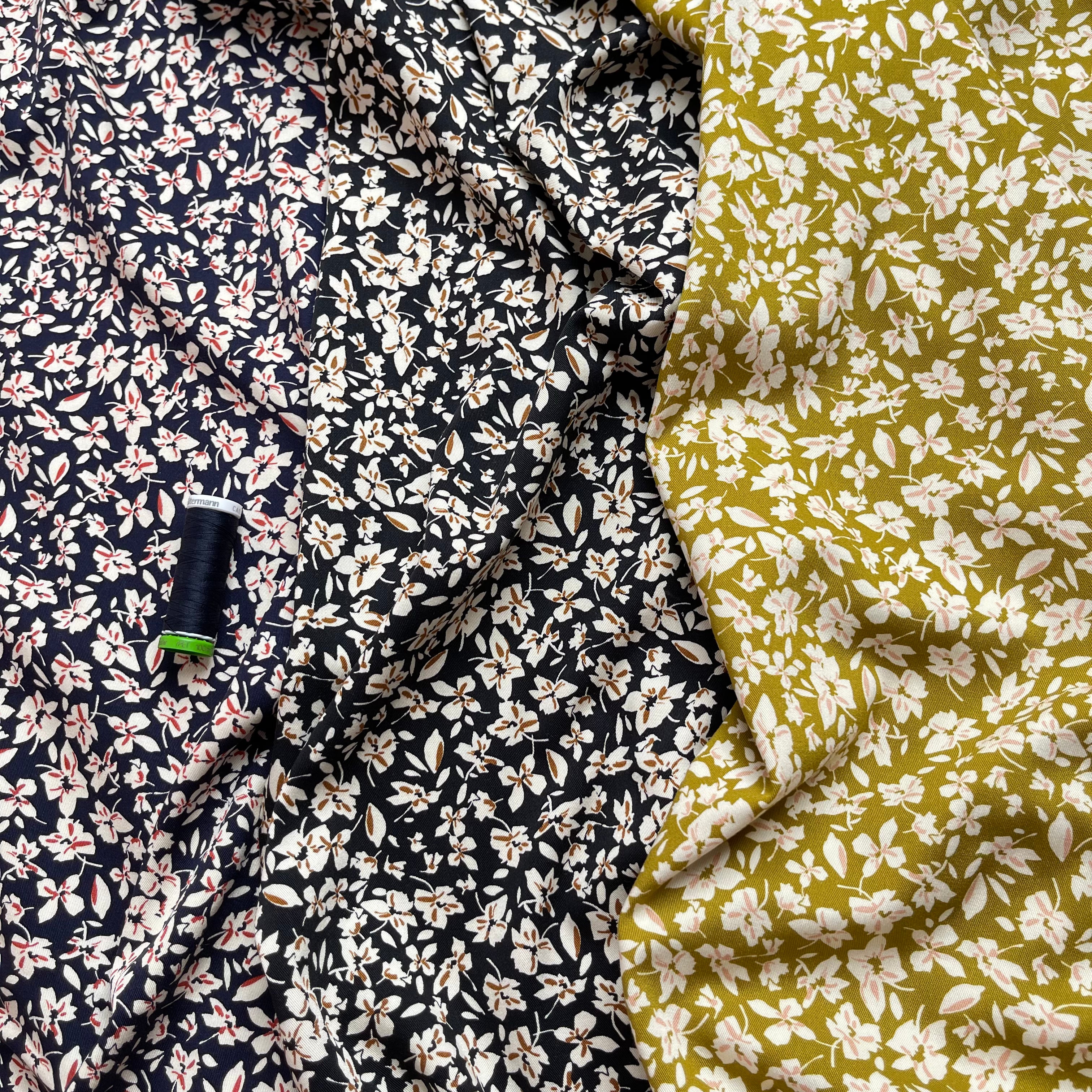 REMNANT 1.14 Metres - Rosella Small Flowers Golden Lime Stretch Viscose Twill