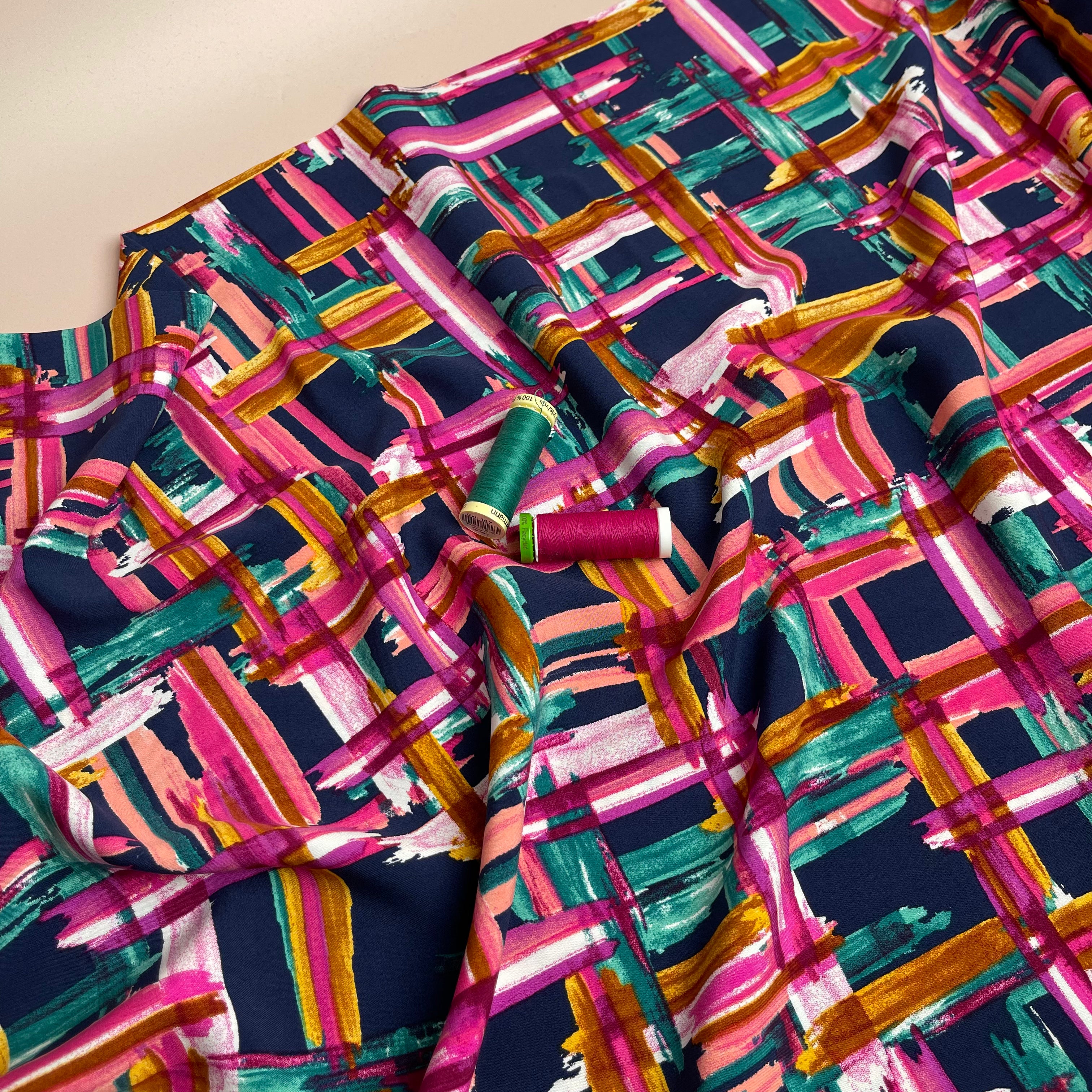 REMNANT 0.4 Metre - Abstract Grid Viscose Poplin Fabric