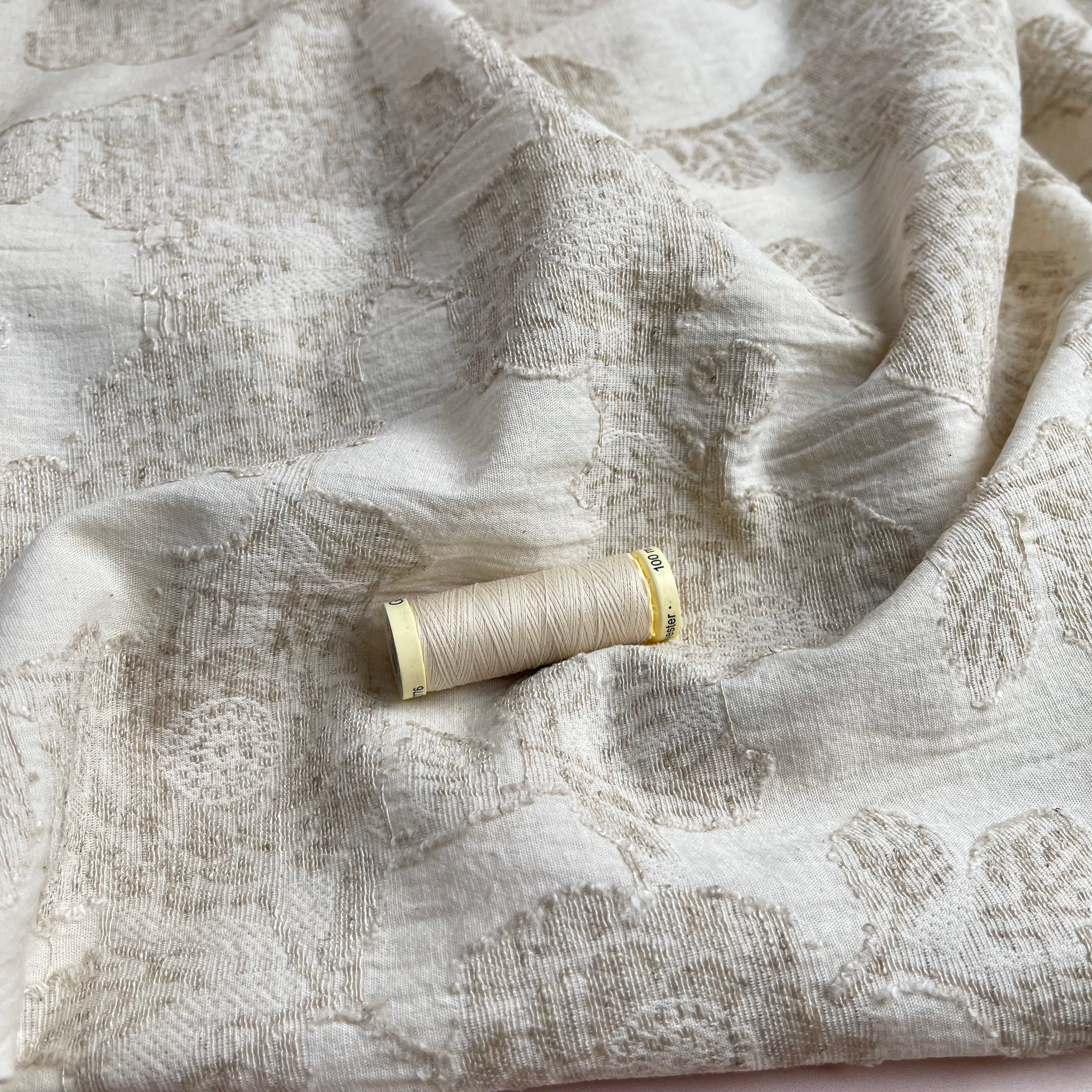 Peonies Natural Cotton Linen Jacquard Fabric