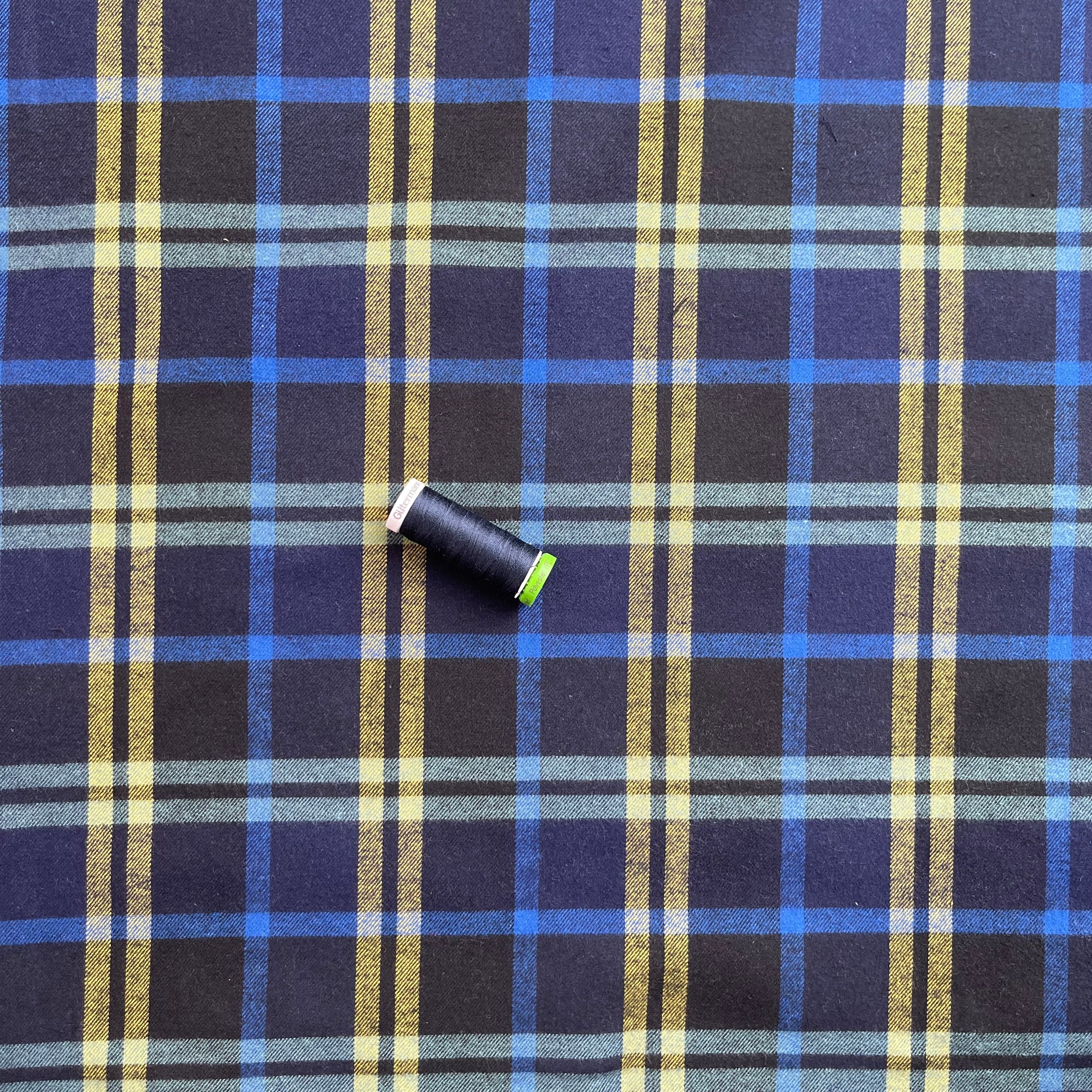 Highland Black and Navy with Yellow Yarn Dyed Cotton Flannel