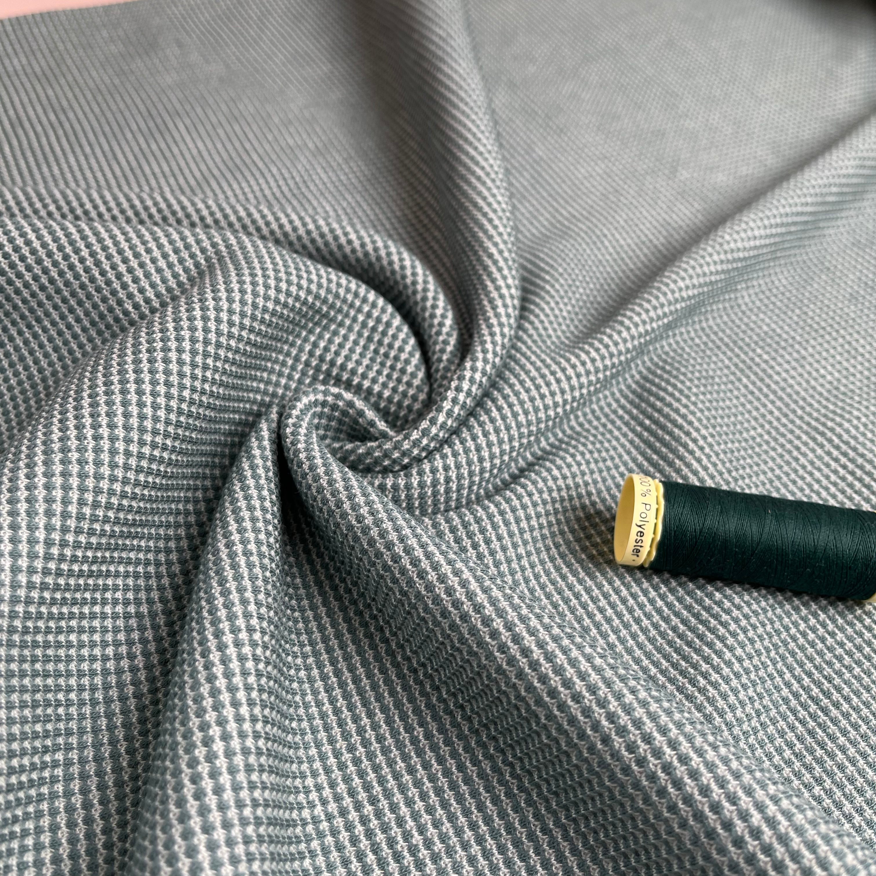 REMNANT 2.37 Metres - Knitted Cotton Waffle Fabric in Green