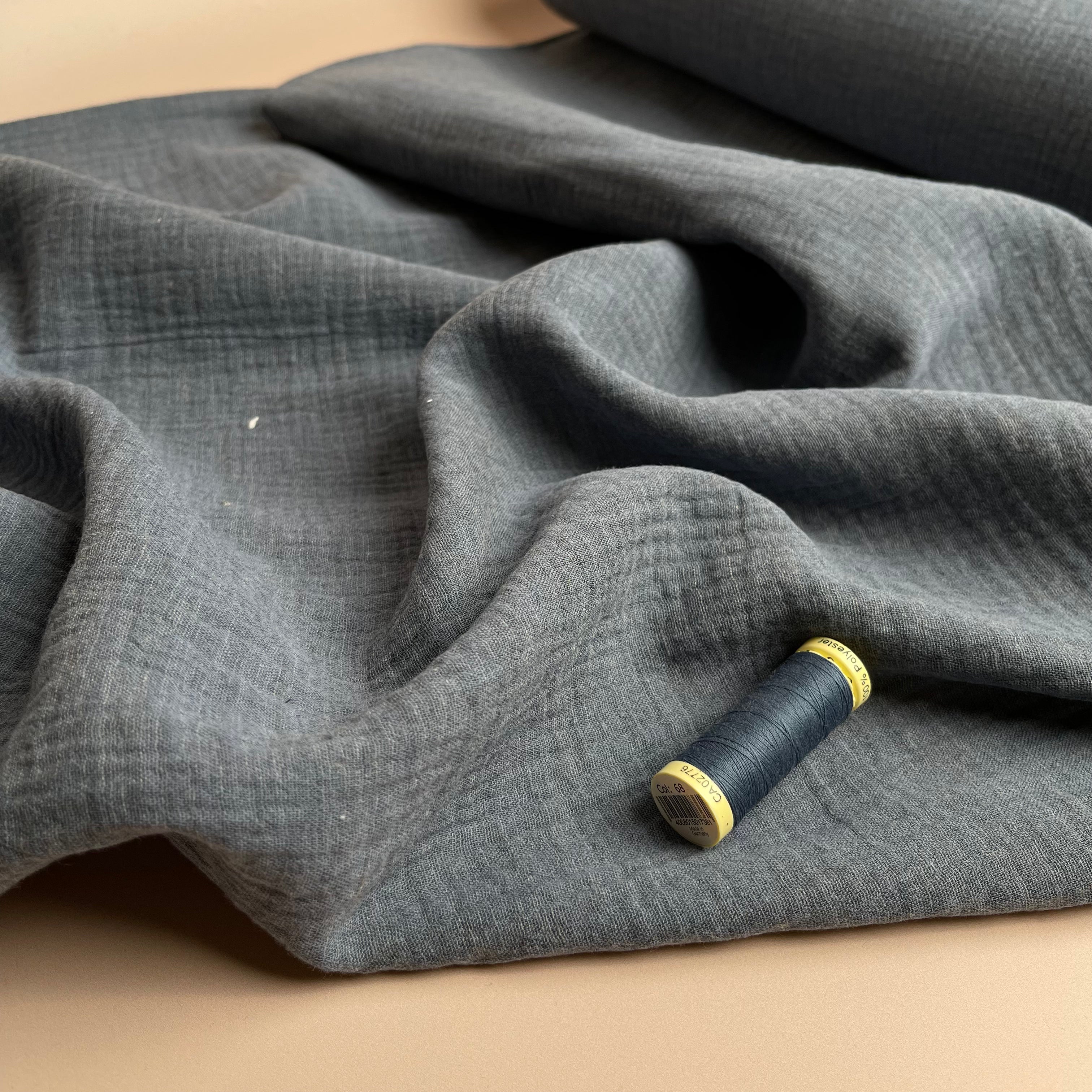 REMNANT 1.19 Metres - Melange Denim Blue Cotton Double Gauze