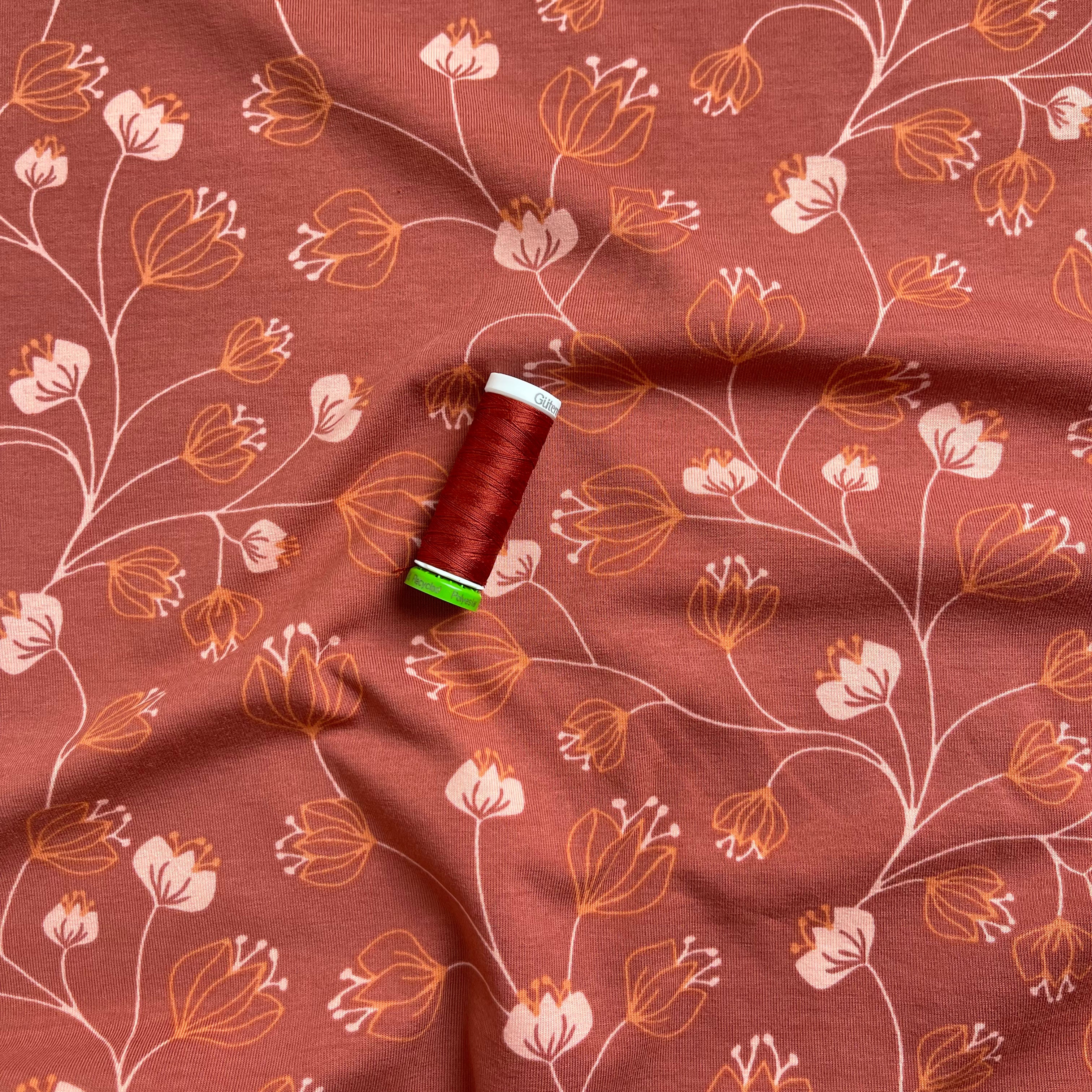 Floral Lines in Cinnamon Cotton Jersey Fabric