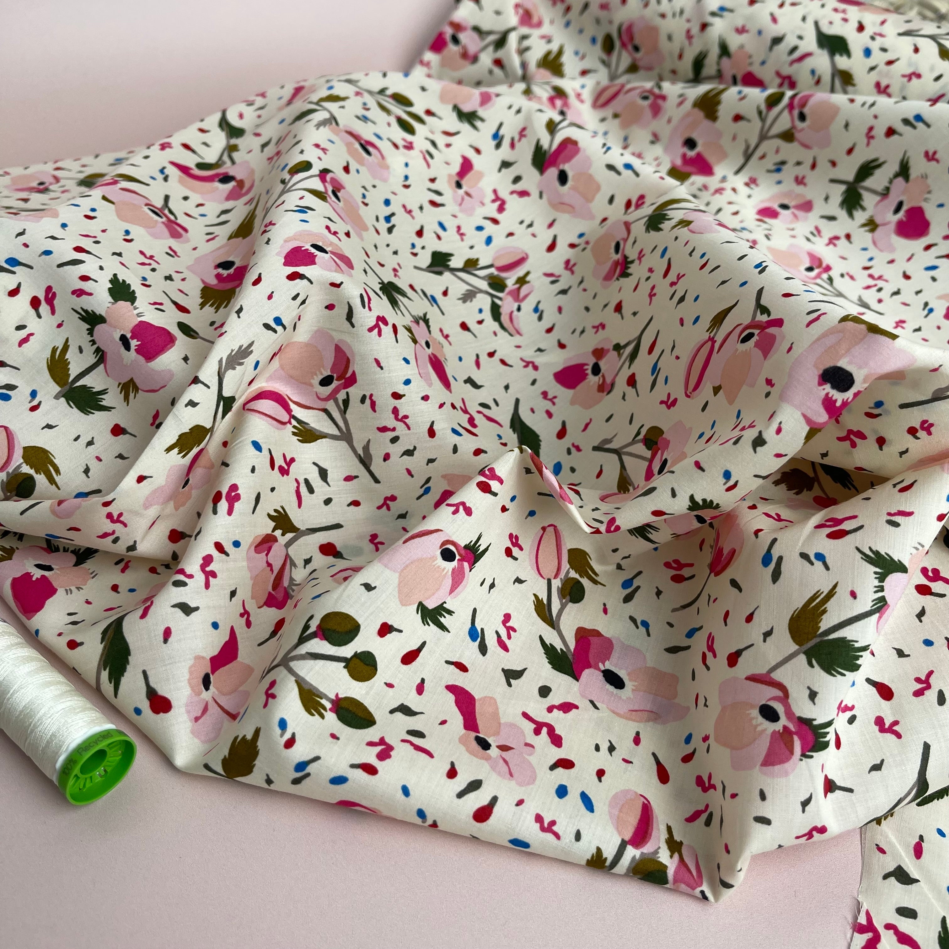Rosa on Off-White Cotton Lawn Fabric