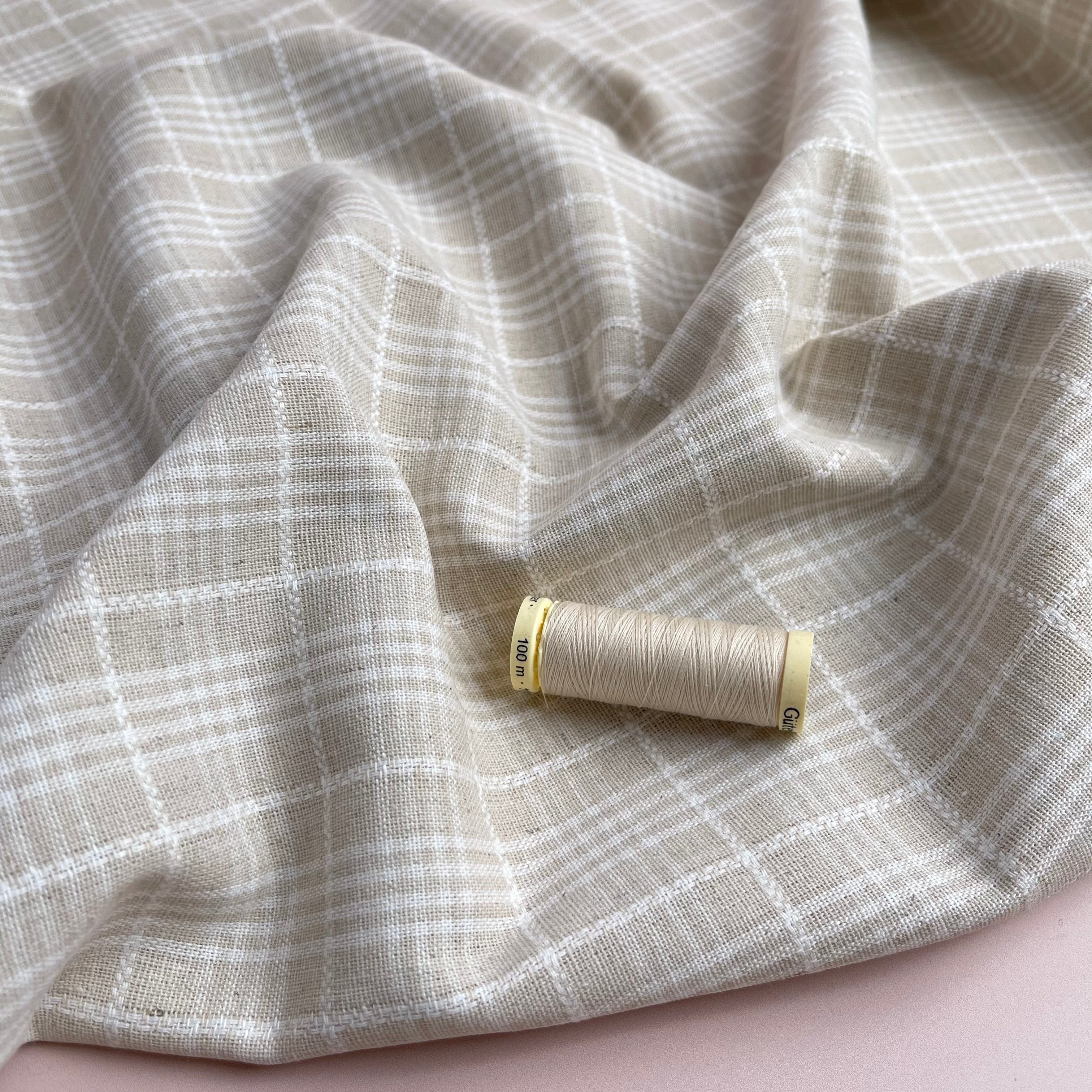Yarn Dyed Check Embroidered Linen Viscose Blend Fabric