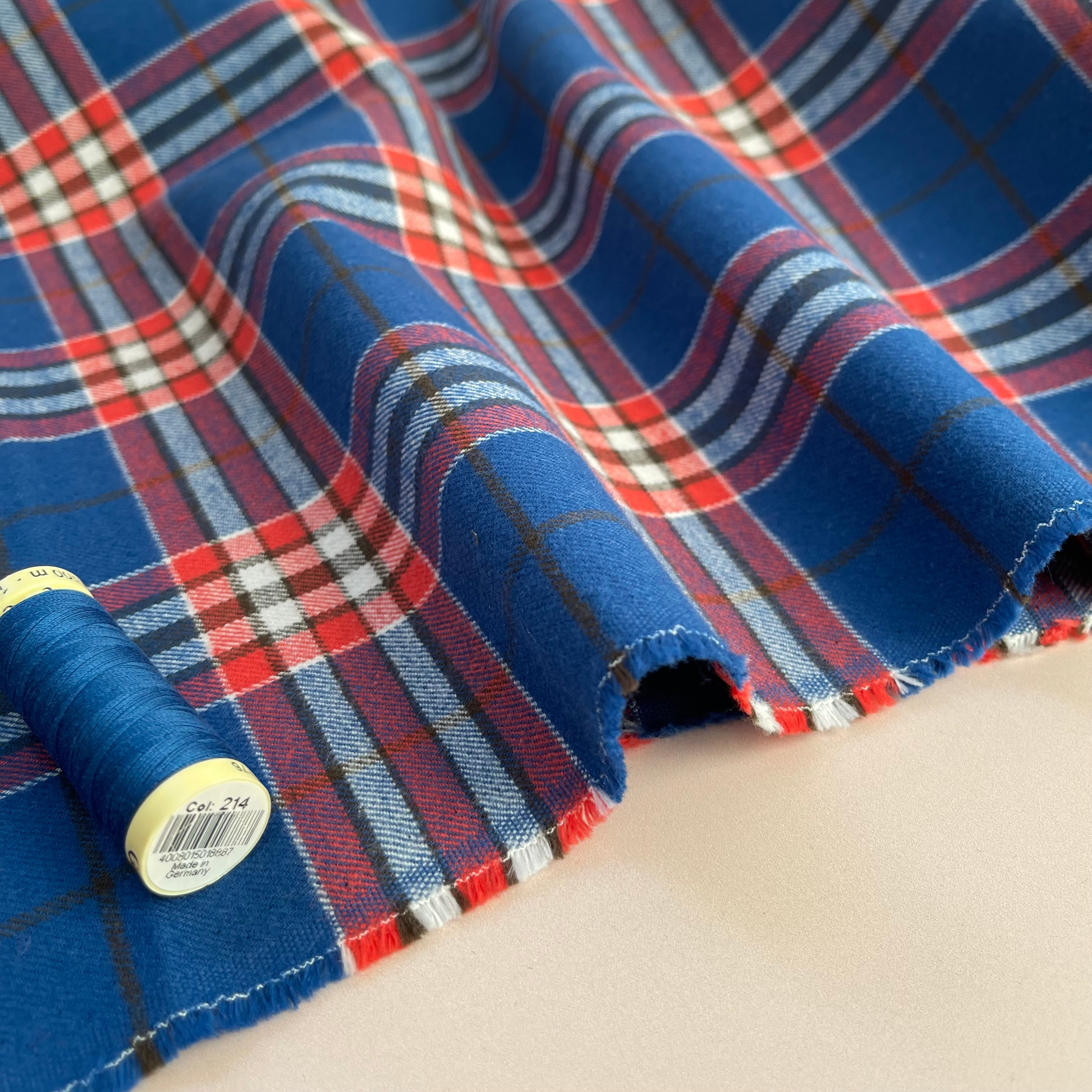 Highland Cobalt with Red Yarn Dyed Cotton Flannel