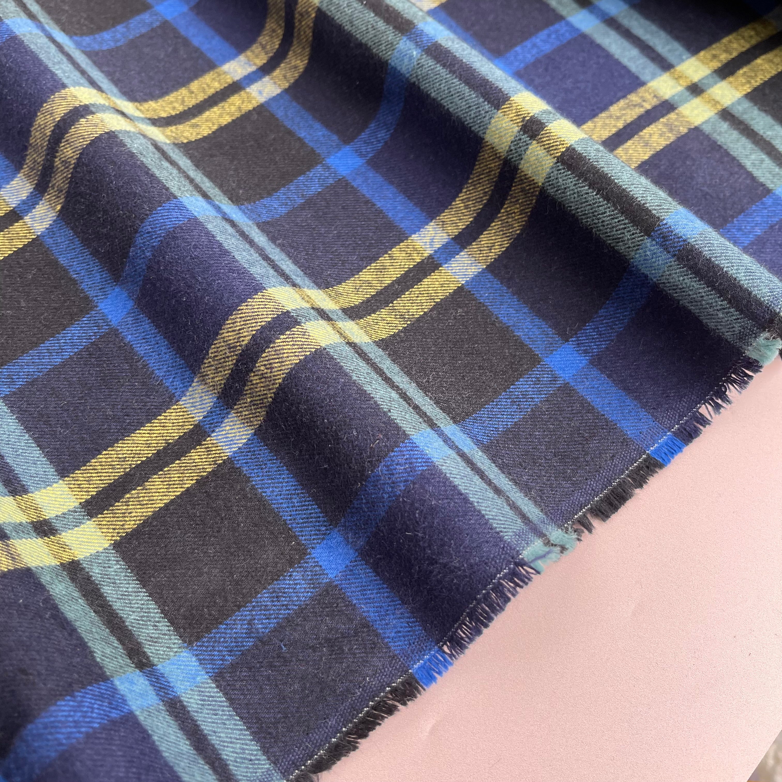 Highland Black and Navy with Yellow Yarn Dyed Cotton Flannel