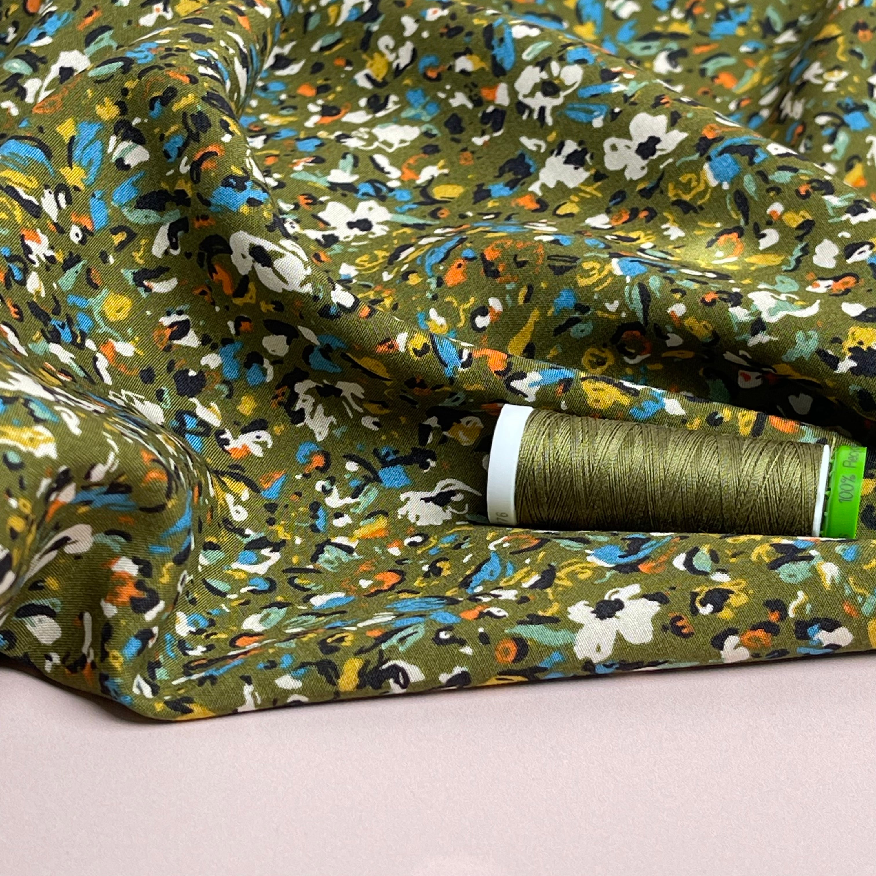 Abstract Field Khaki Viscose Fabric