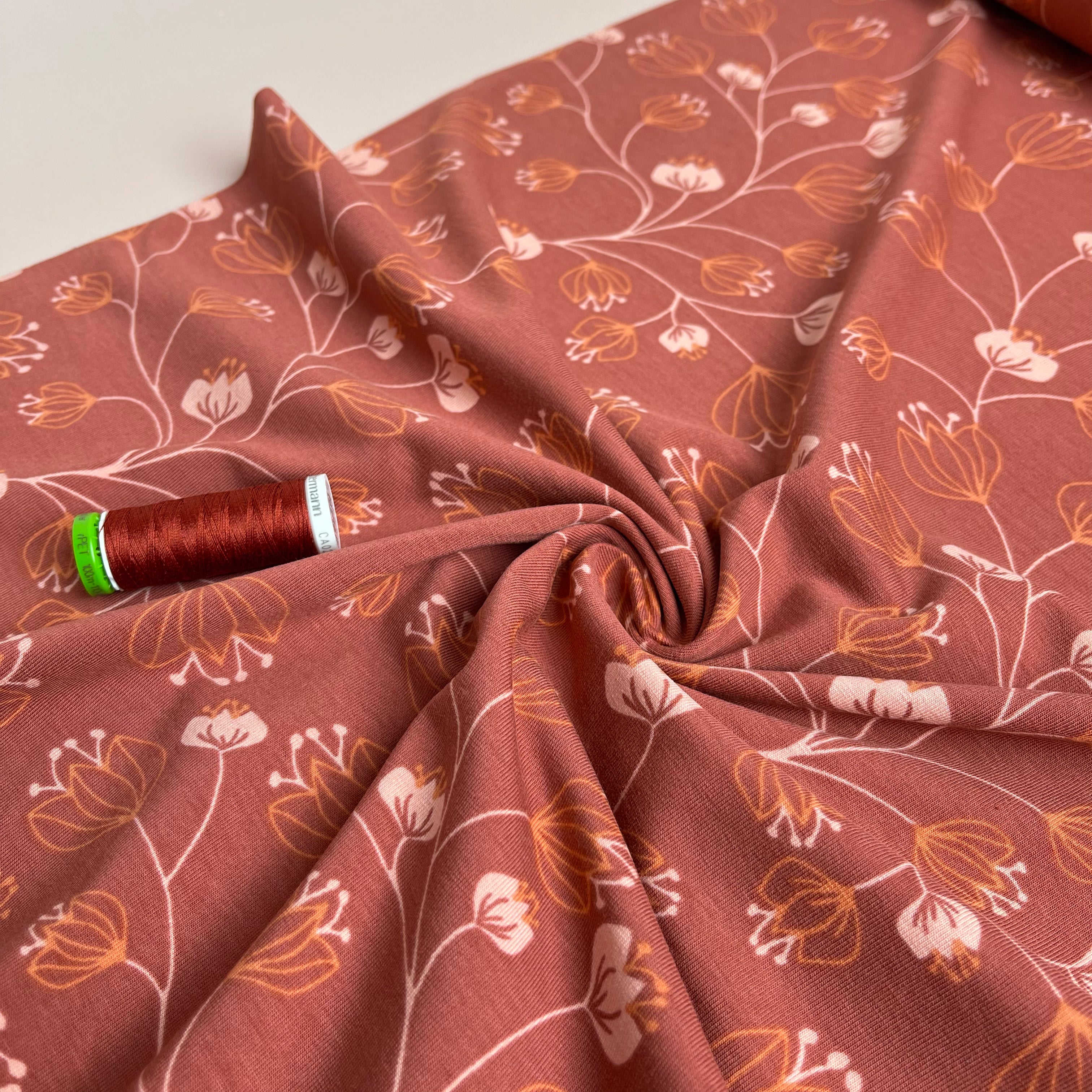 Floral Lines in Cinnamon Cotton Jersey Fabric