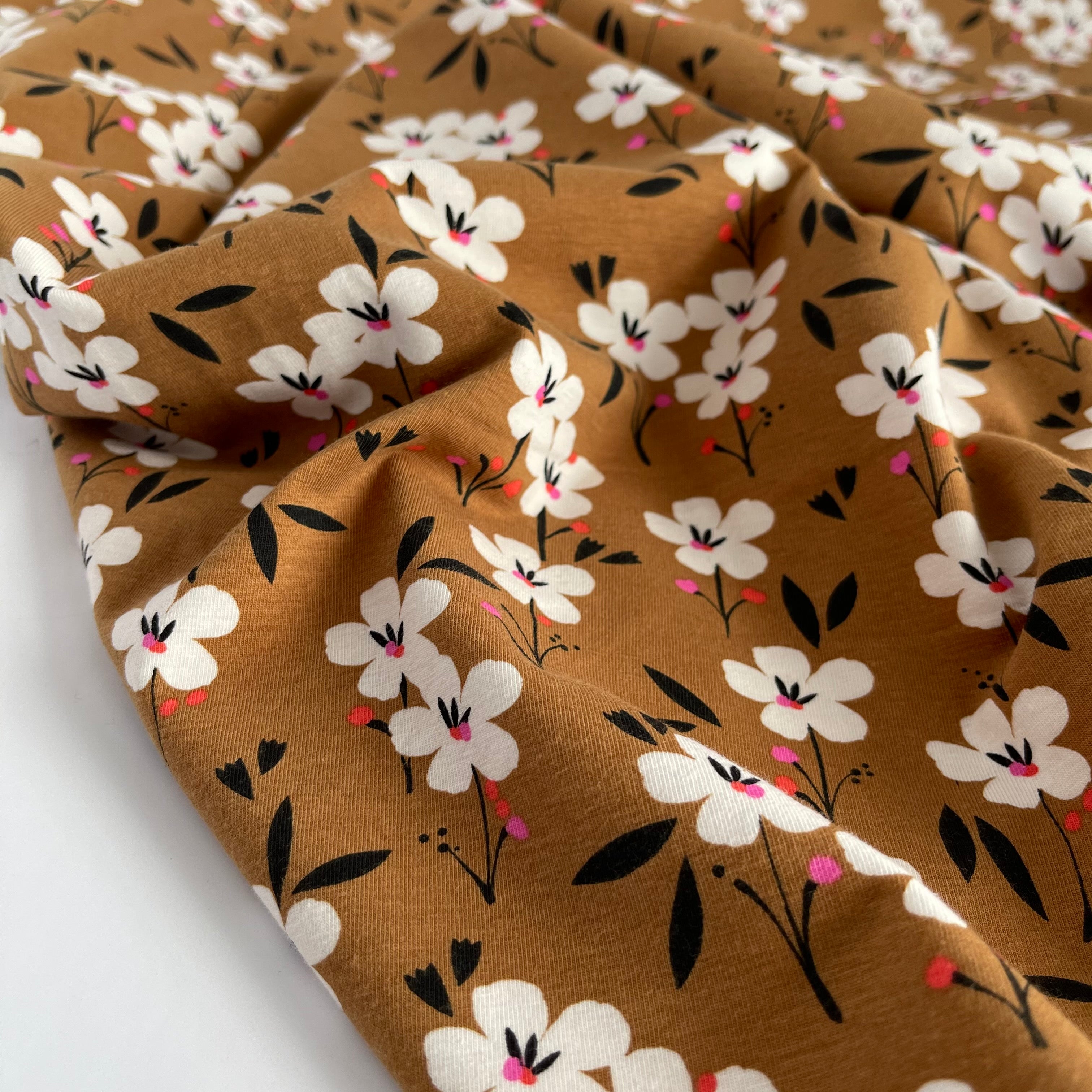 REMNANT 1.13 Metres - Soiree Spring Gold Cotton Jersey Fabric
