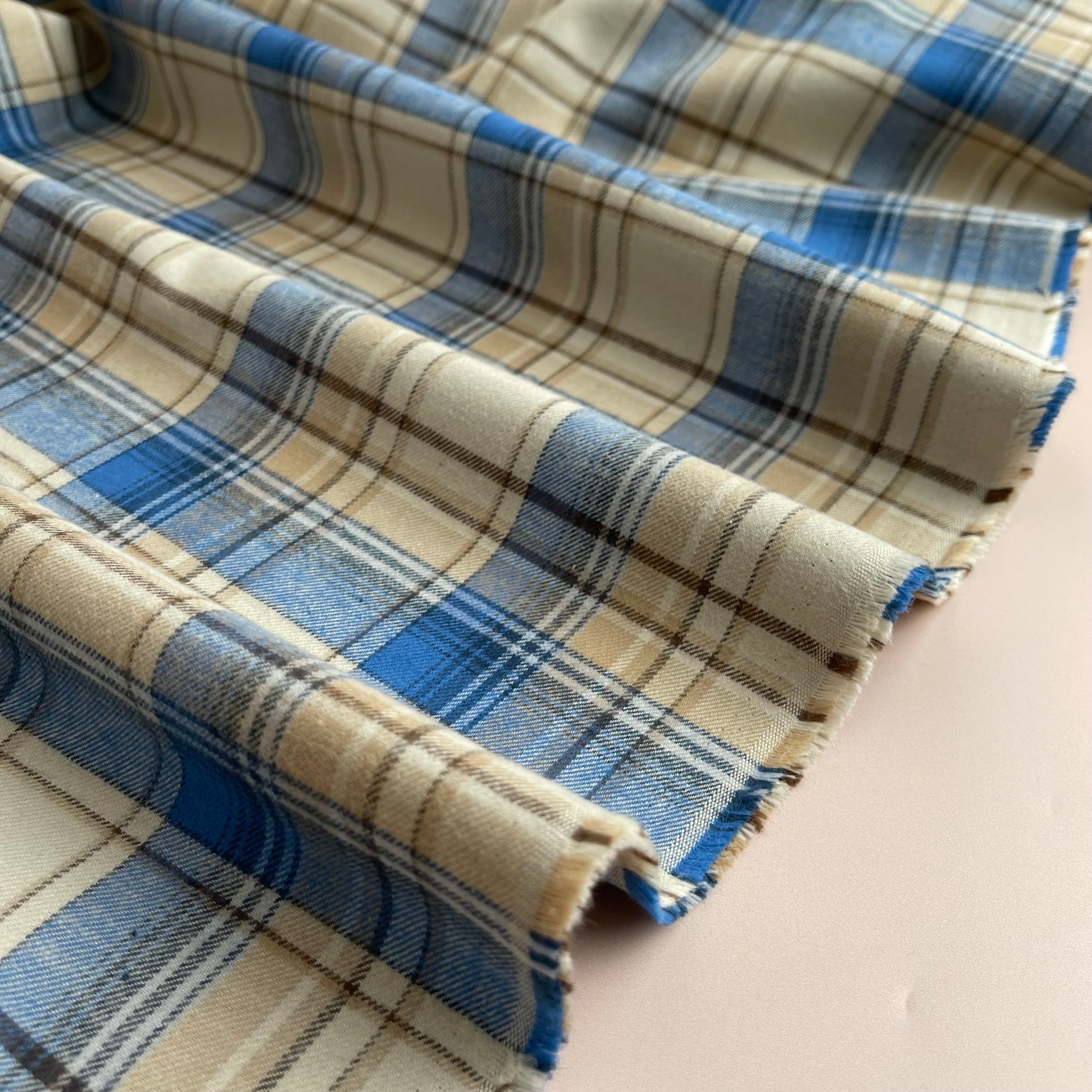 Highland Cream & Blue Yarn Dyed Cotton Flannel