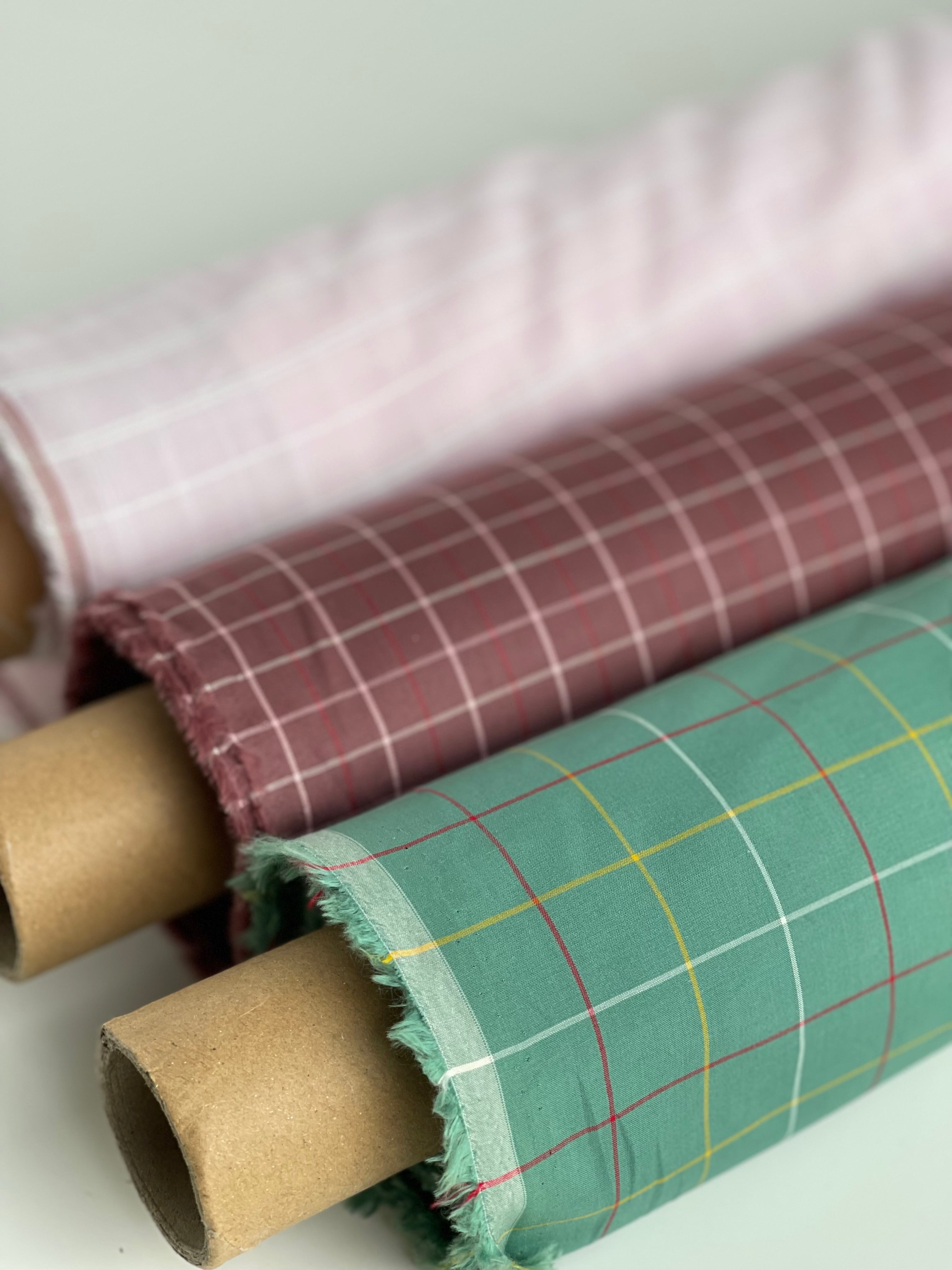 Ex-Designer Checked Green Cotton Fabric