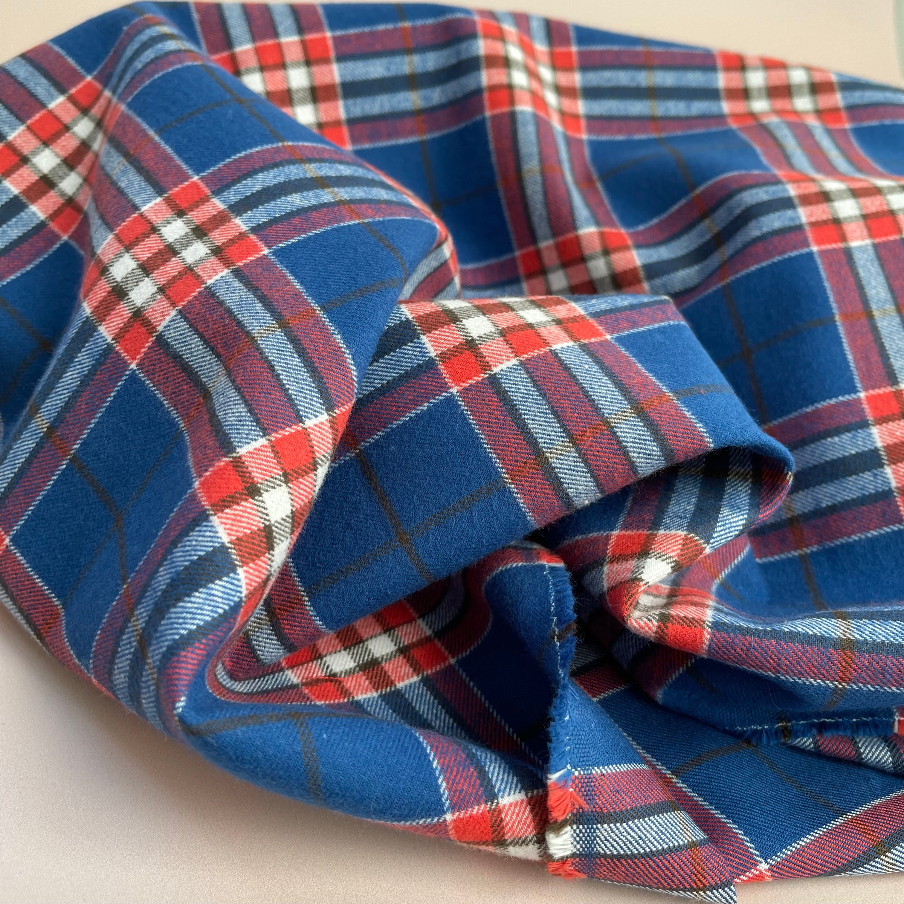 Highland Cobalt with Red Yarn Dyed Cotton Flannel