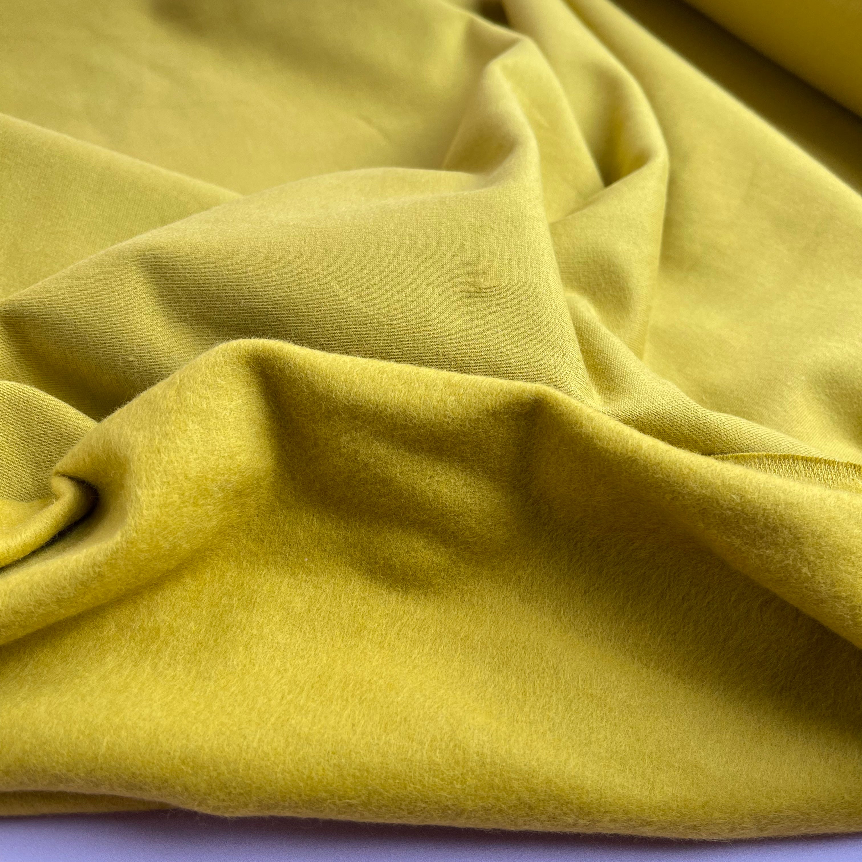 REMNANT 0.96 Metres (with oil spots in places) - Peach Soft GOTS Organic Cotton Sweat-shirting in Lemon Curry