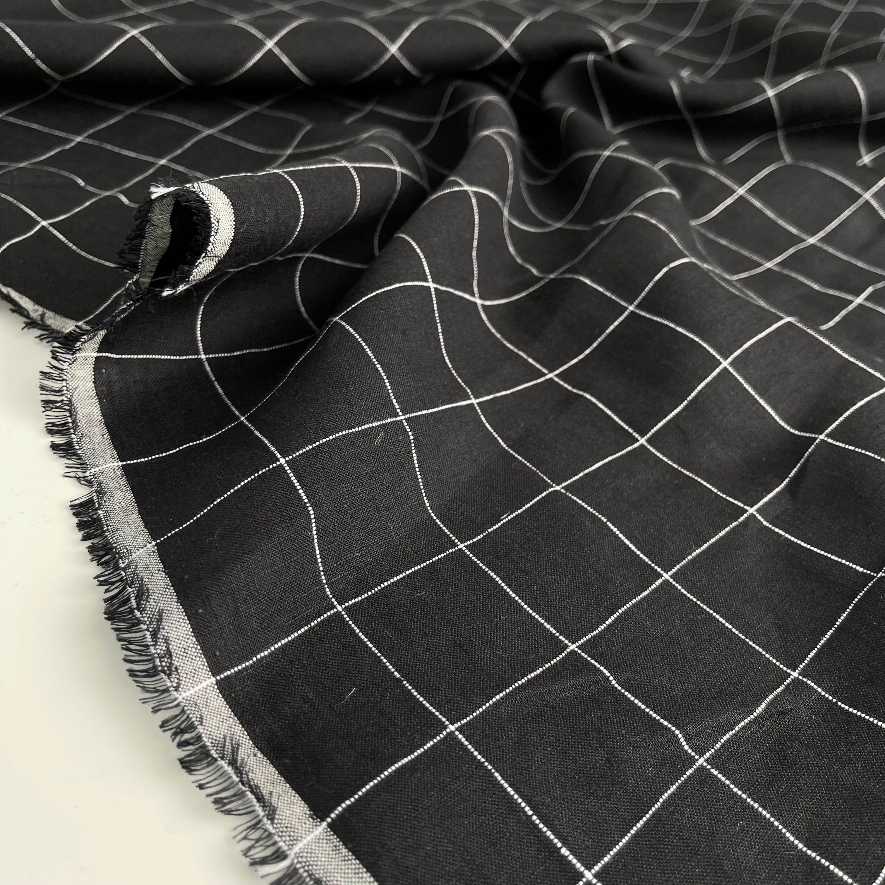 Monochrome Checks Black Linen Fabric