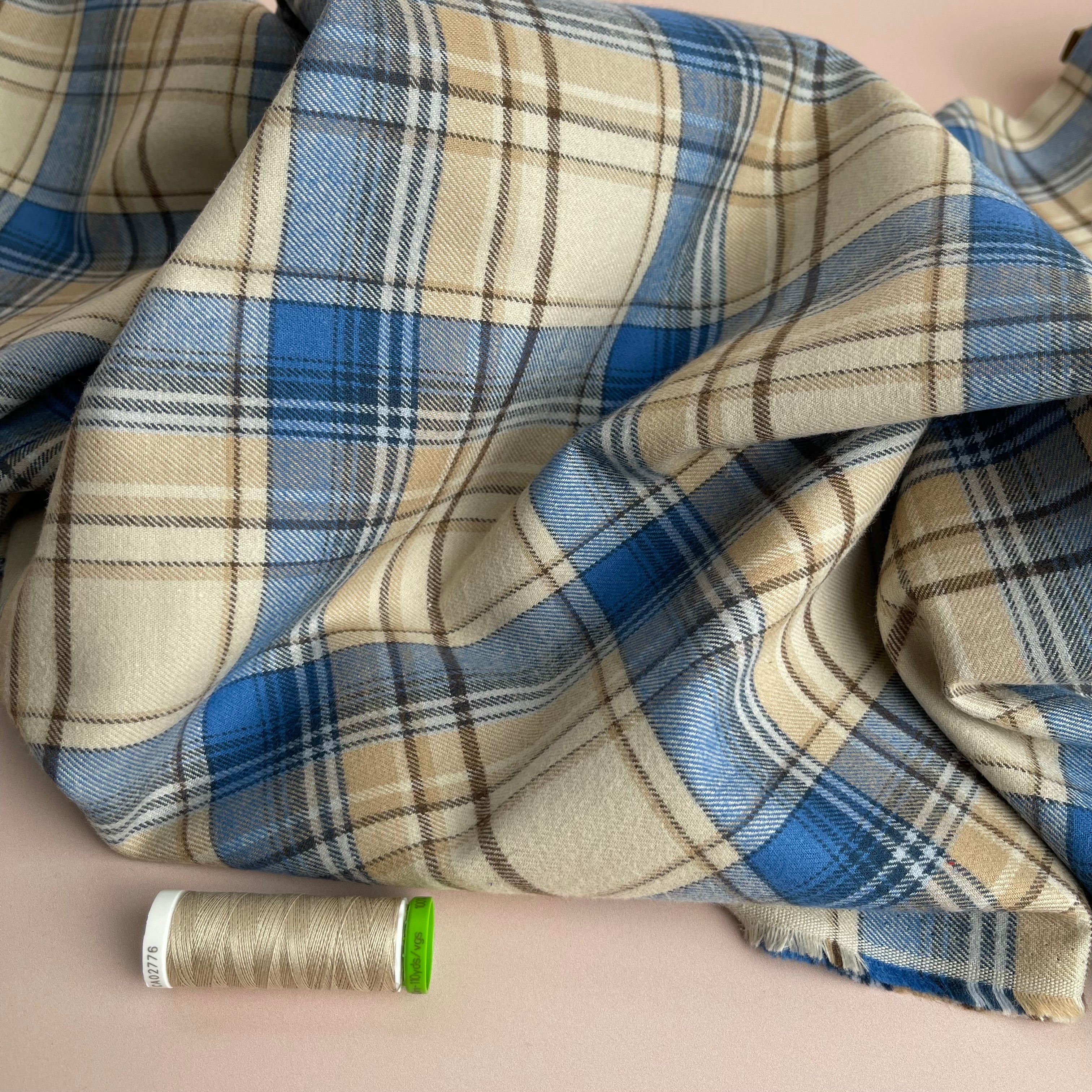 Highland Cream & Blue Yarn Dyed Cotton Flannel