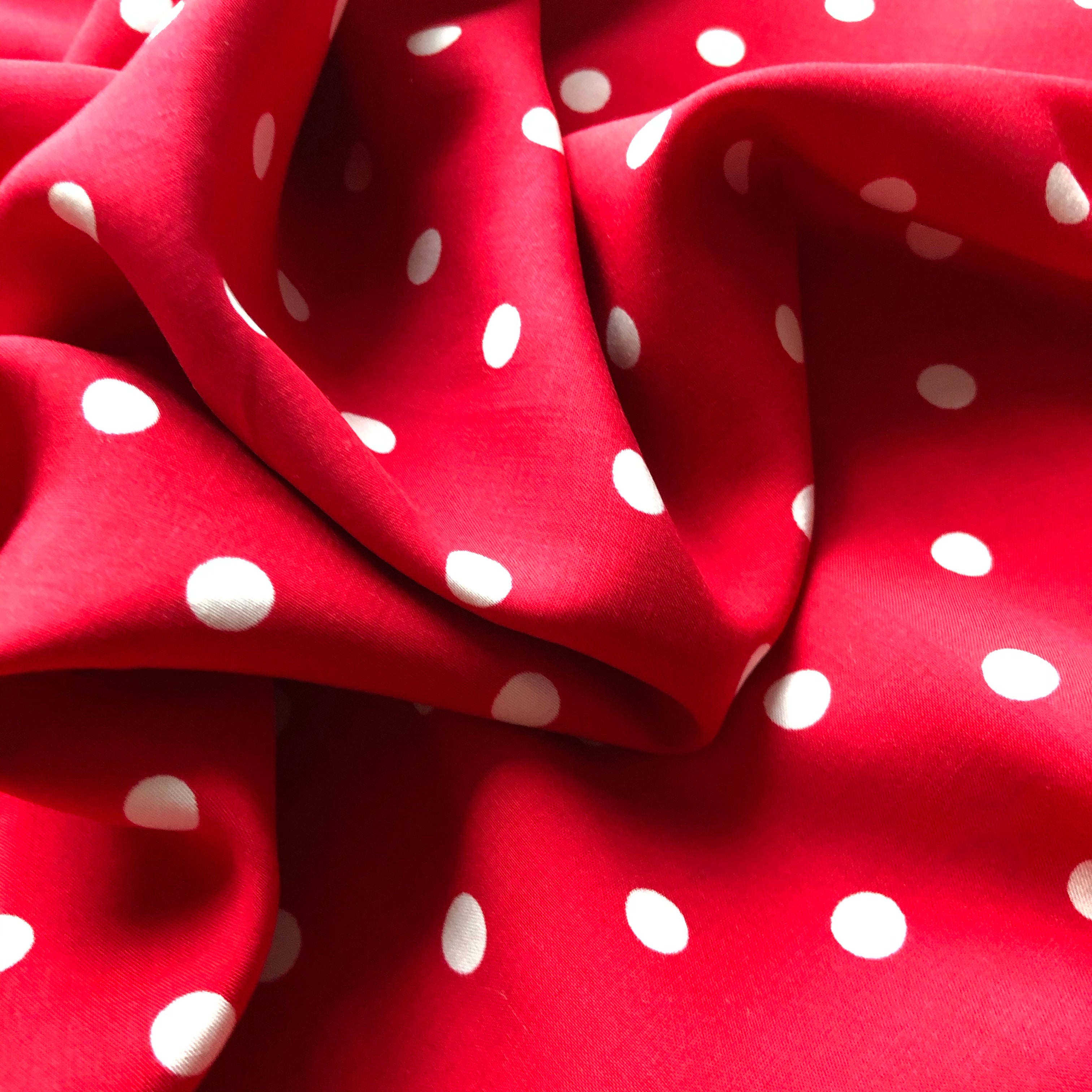 PRE-ORDER Classic Polka Dot Red Viscose Dress Fabric