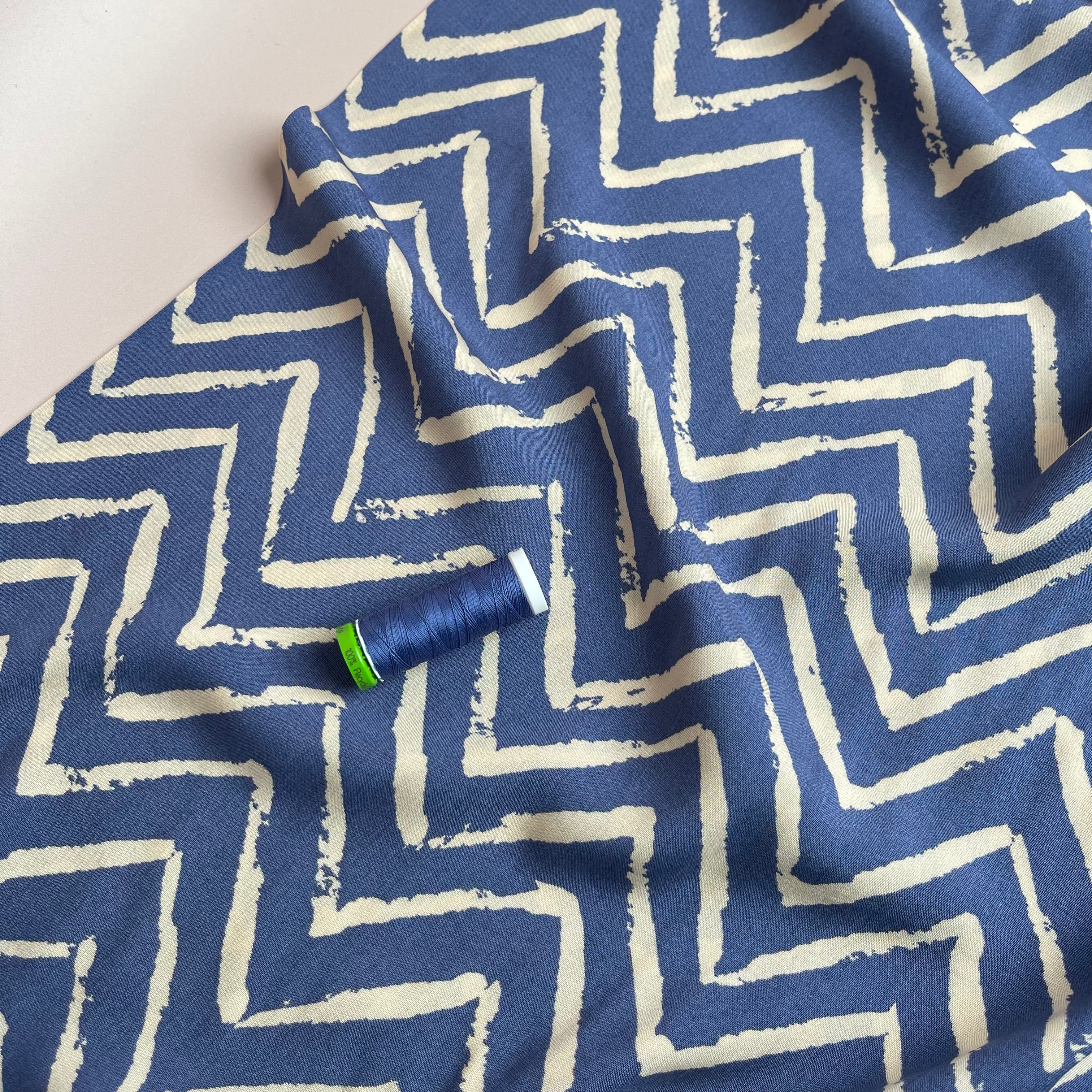 Denim Blue ZigZag Viscose Fabric
