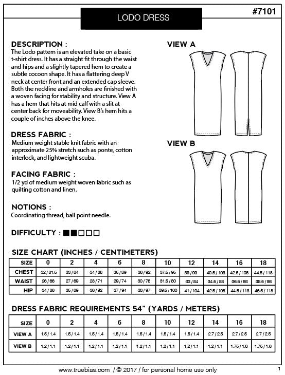 True / Bias - LODO Dress Sewing Pattern