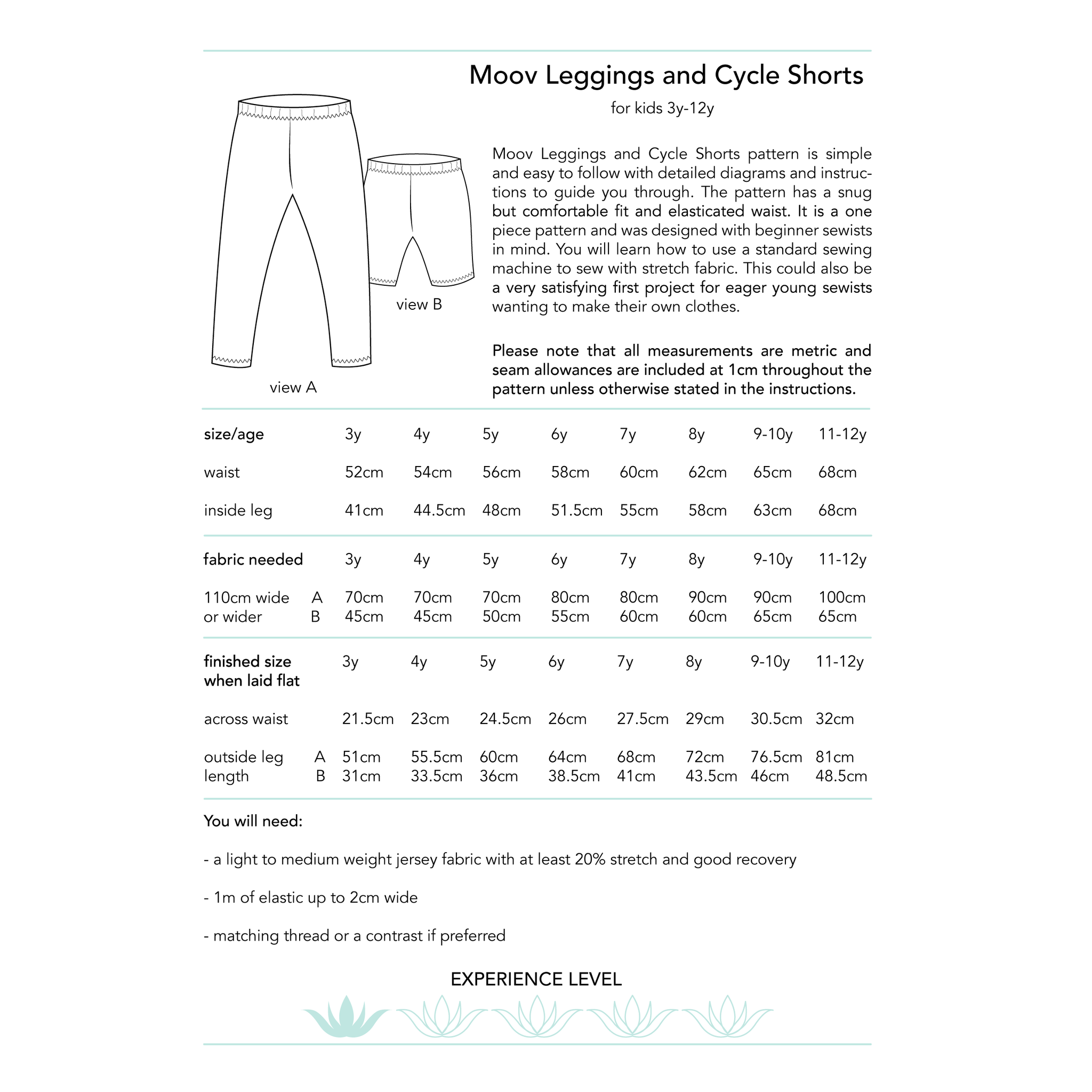 Dhurata Davies - Moov Leggings and Cycle Shorts (3-12 years) - Paper Sewing Pattern