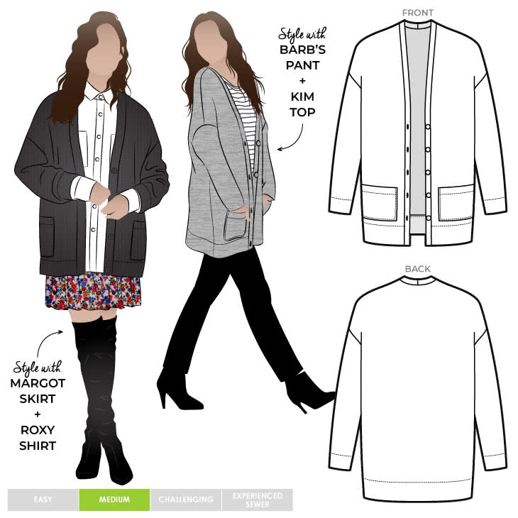 Style ARC - Sabel Boyfriend Knit Cardi (Sizes 18-30)  Sewing Pattern