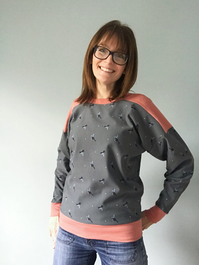 Amanda's Ali Sweater in our Organic French Terry with a contrasting yoke