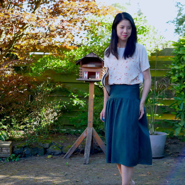 A heavily hacked Fibre Mood Hettie midi skirt by Kate