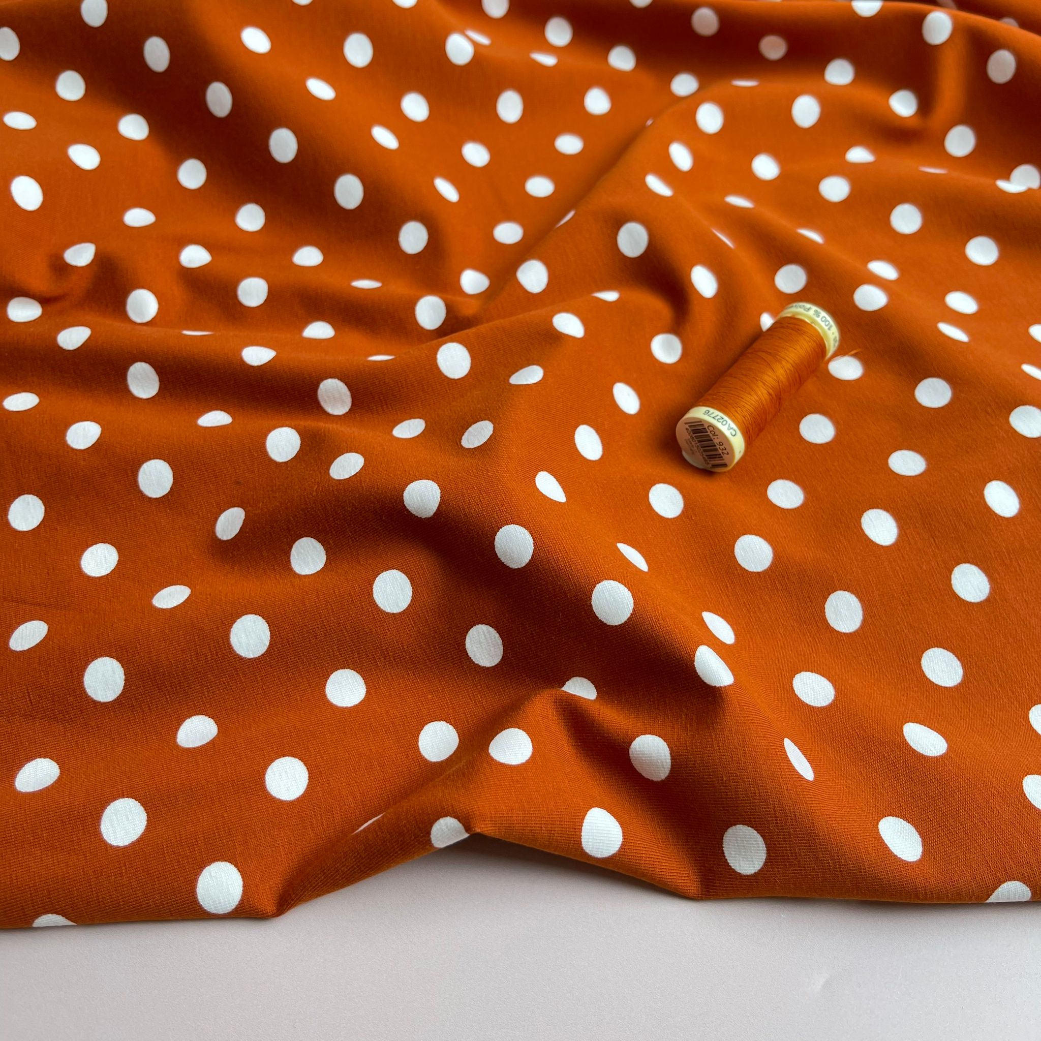 Danish Design - Polka Dots on Rust Cotton Jersey Fabric