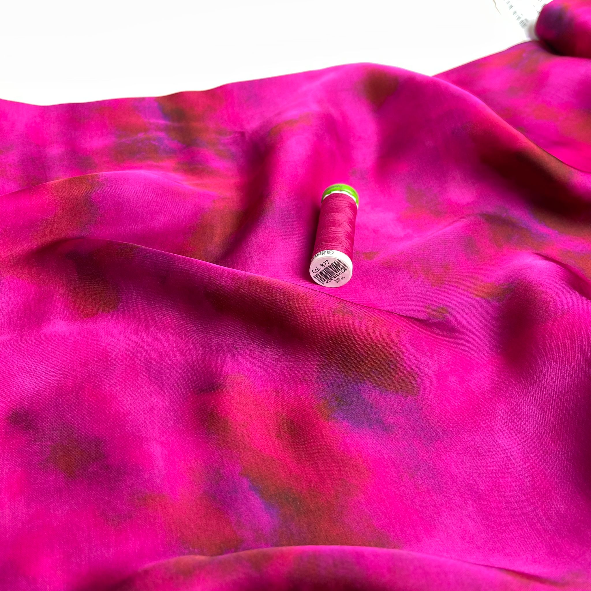 Abstract Magenta Viscose Sateen Fabric