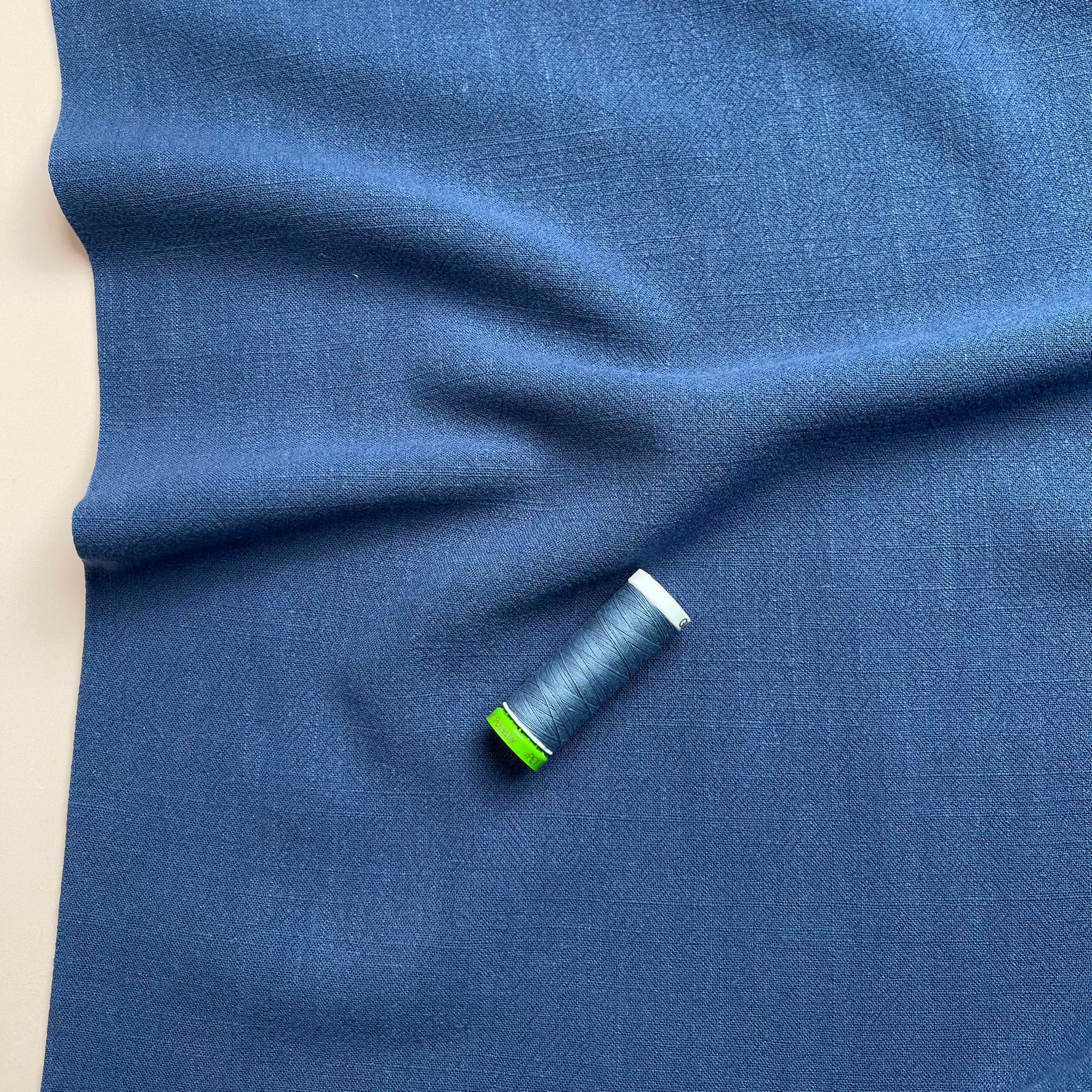 REMNANT 0.55 Metres - Flow Denim Blue Viscose Linen Blend Dress Fabric