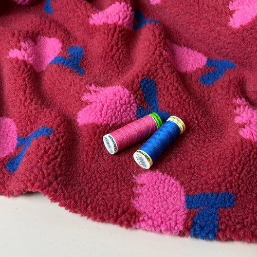 Poppies on Dark Red Teddy Coating Fabric