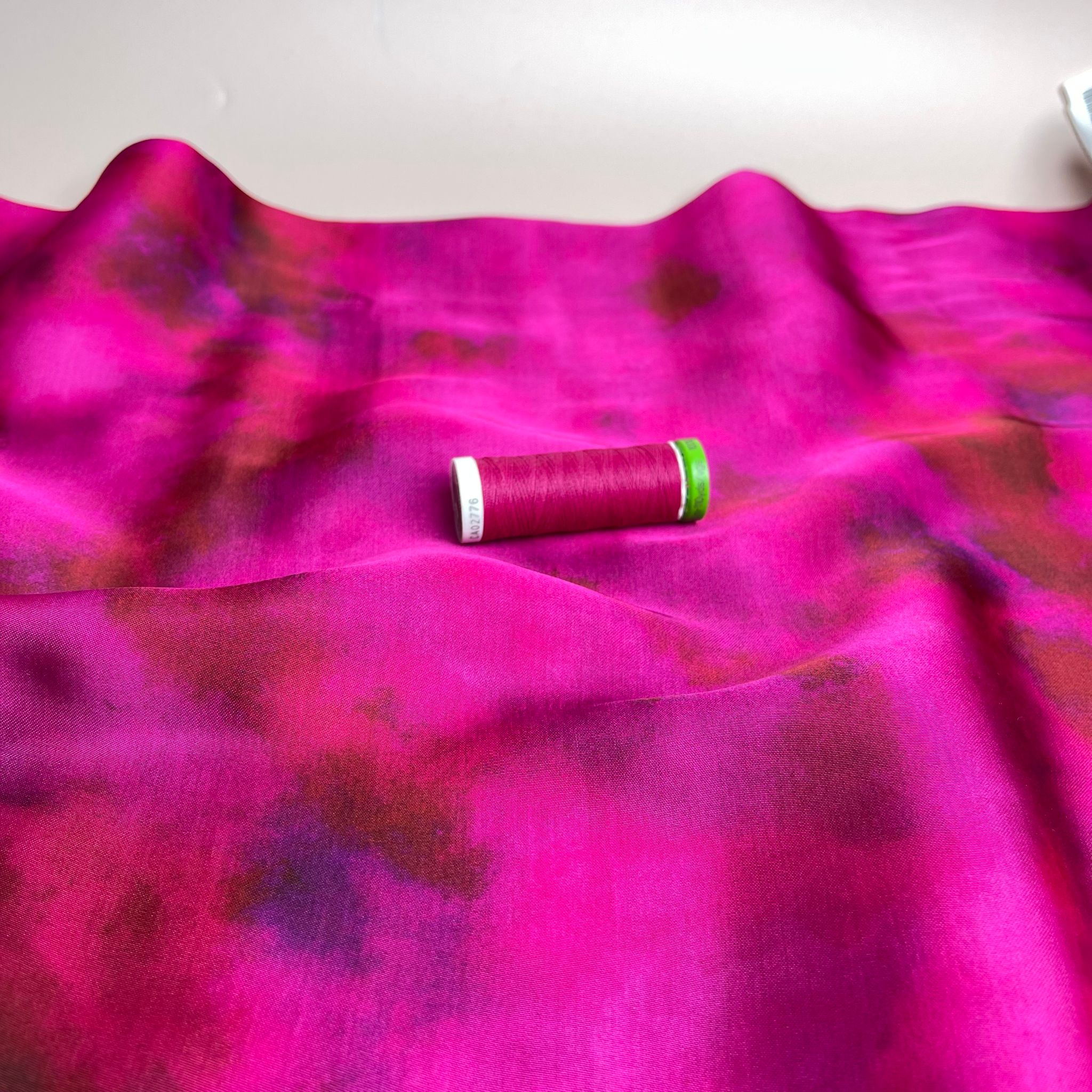 Abstract Magenta Viscose Sateen Fabric